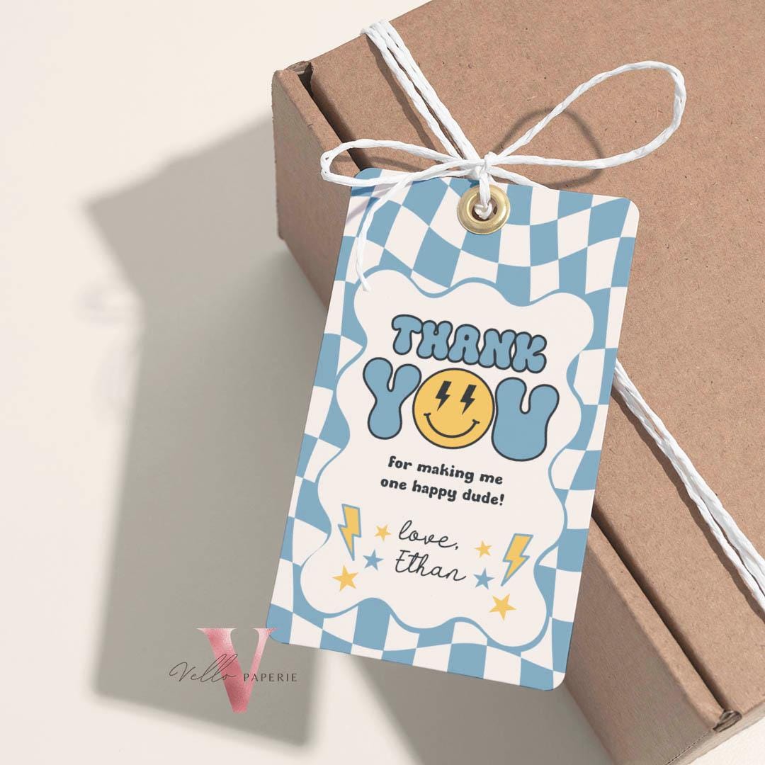 Blue Smile Face Groovy Birthday Invitation | Editable Retro Happy Dude Any Age Birthday Party Invite | Emoji Face Lighting Bolt Smile Unisex