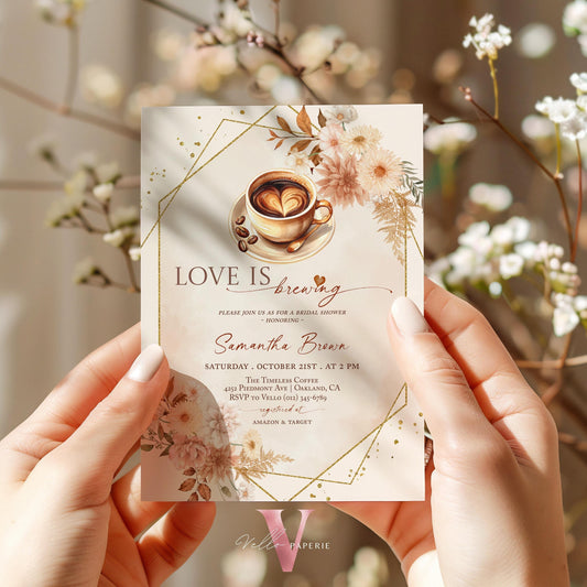 Love is Brewing Bridal Shower Invitation | Editable Coffee Lover Bride Shower Invite | Autumn Brunch Wedding Shower, Rustic Bridal Shower