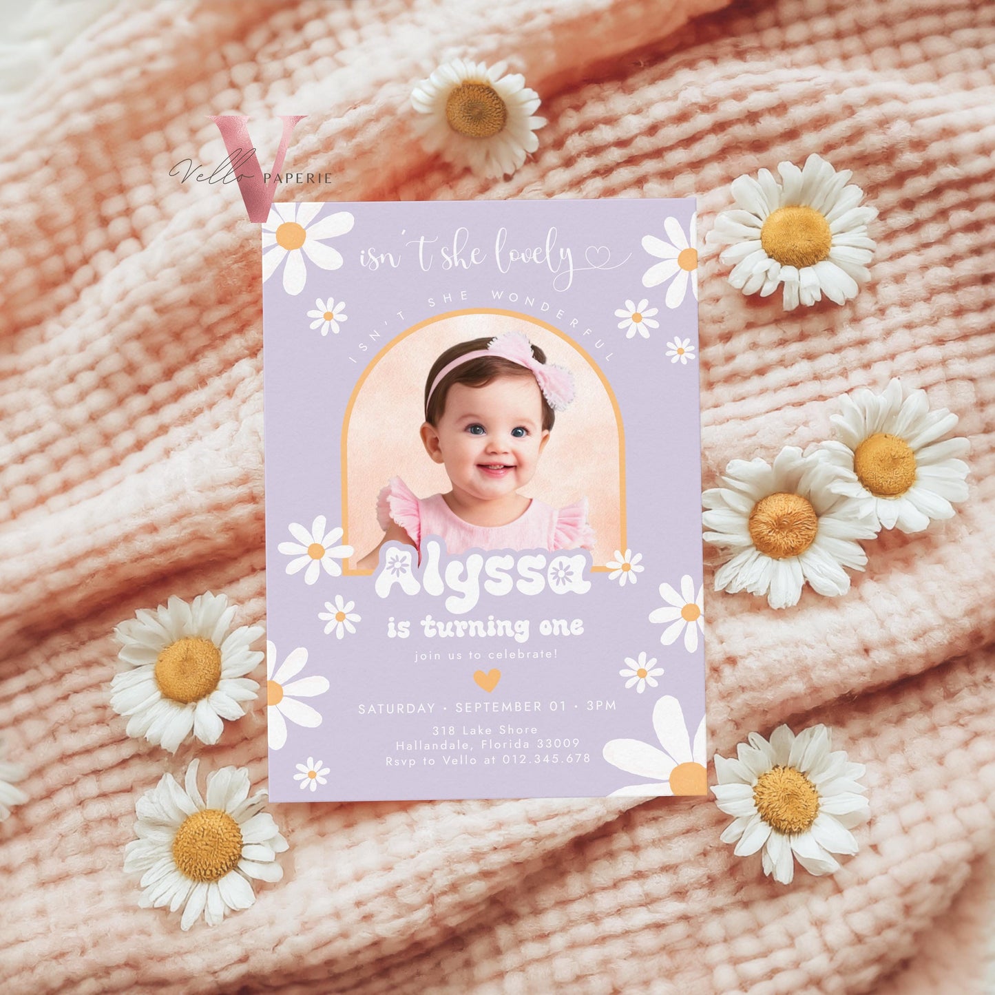 Any Age Photo Daisy Birthday Invitation | Wild Daisy Floral Birthday Invite | Bohemian Daisy Birthday | Purple Isn't She Lovelyy Wonderful