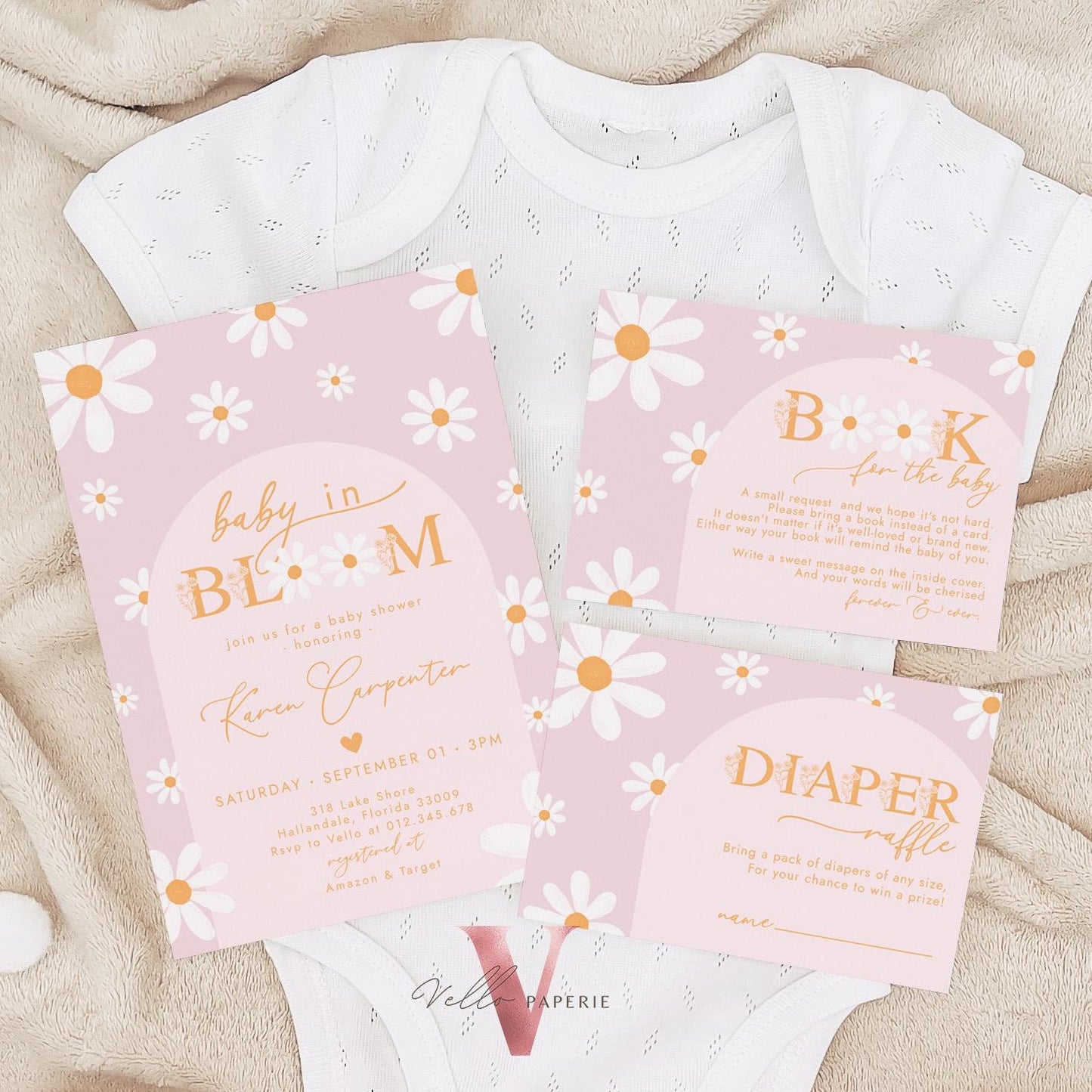 Bundle Daisy Baby Shower Invitation | Baby in Bloom Daisy Baby Shower Invite Pack | Boho Floral Daisy Shower Arch Wildflower Invite Instant