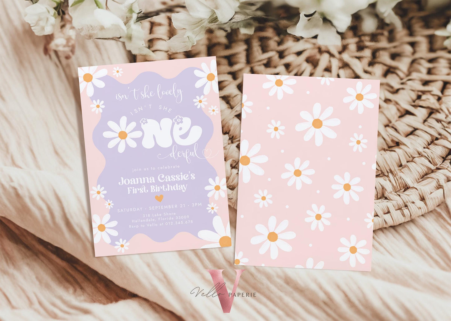 Daisy First Birthday Invite | Wild Daisy Floral 1st Birthday Invite | Bohemian Daisy One Birthday | Isn't She Lovely Onederful Groovy Party