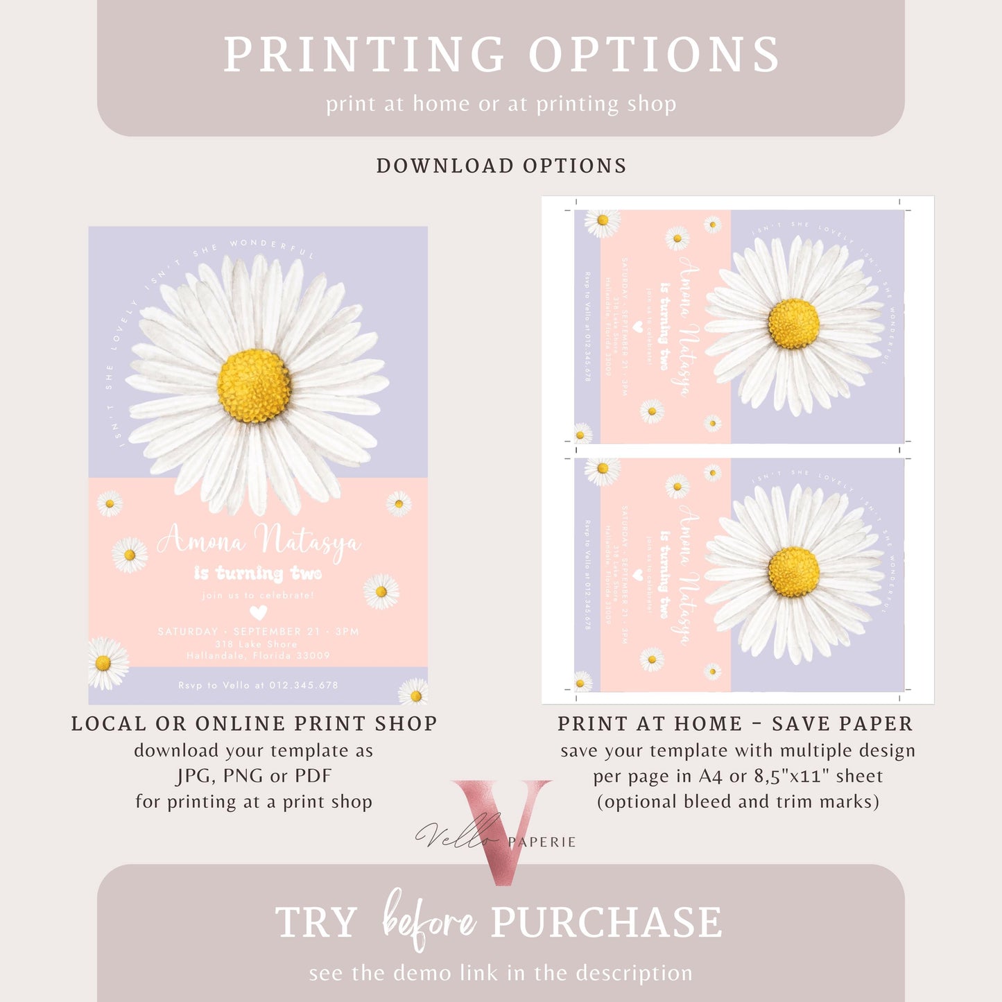 Editable Color Any Age Boho Daisy Birthday Invitation | Wild Daisy Floral Birthday Invite | Bohemian Daisy Birthday | Isn't She Lovely