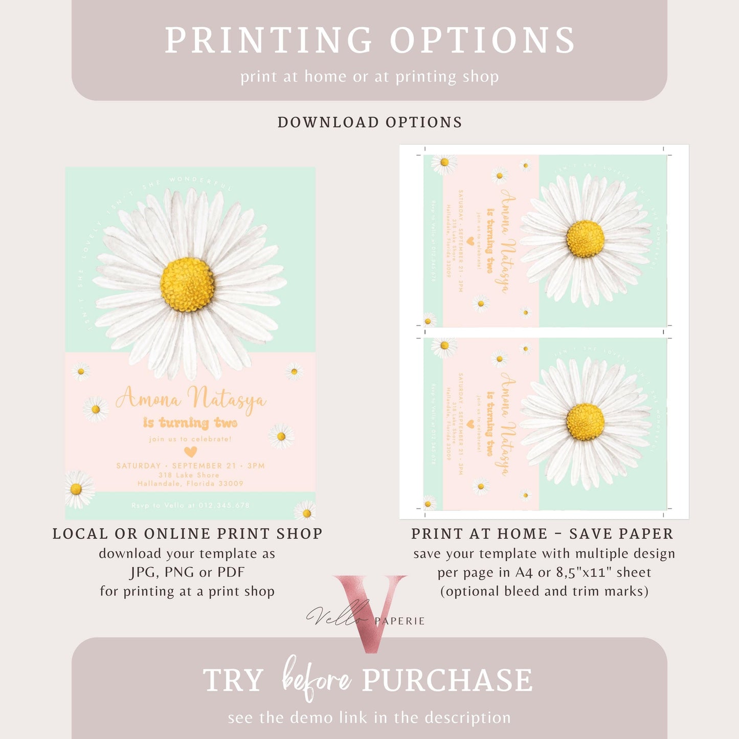 Editable Color Any Age Boho Daisy Birthday Invitation | Wild Daisy Floral Party Invite | Bohemian Daisy Birthday | Isnt She Lovely Wonderful