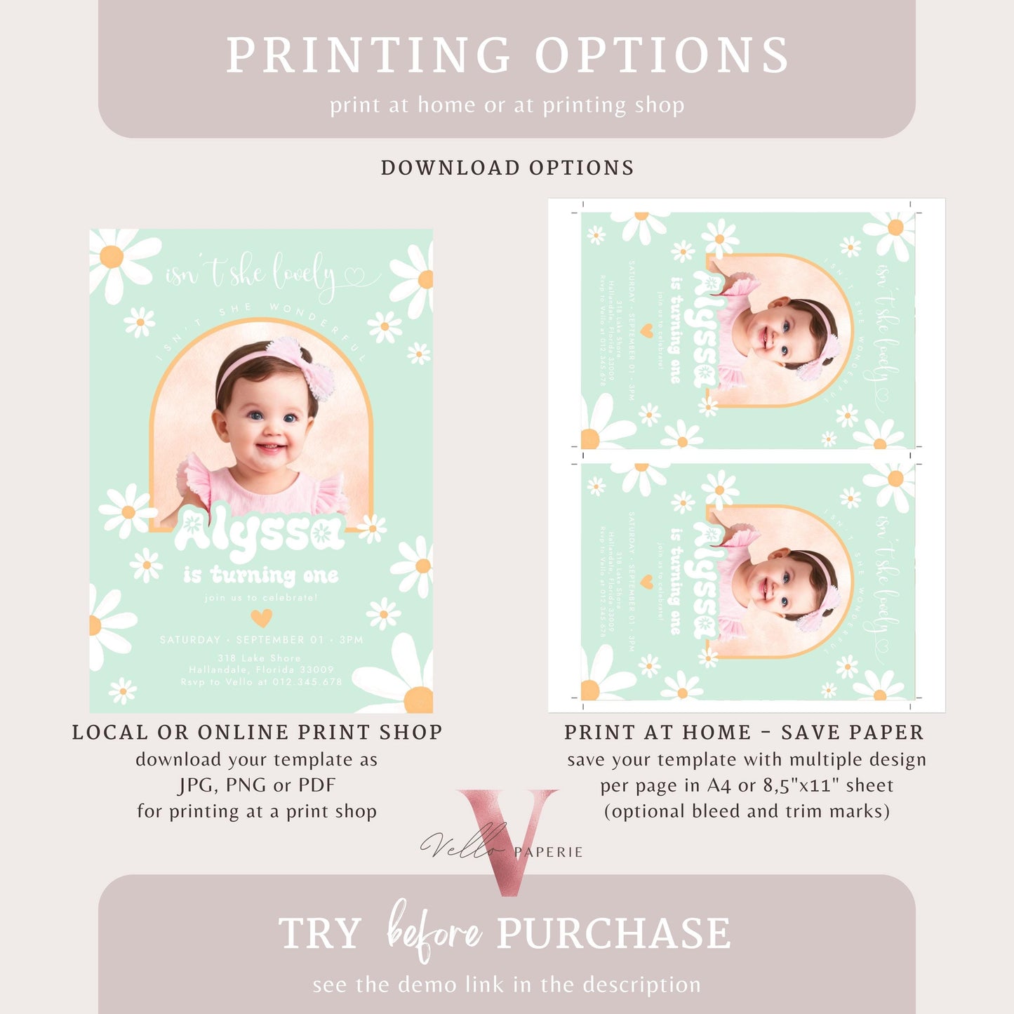 Any Age Photo Daisy Birthday Invitation | Wild Daisy Floral Birthday Invite | Bohemian Daisy Birthday | Purple Isn't She Lovely Wonderful