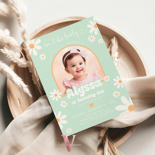 Any Age Photo Daisy Birthday Invitation | Wild Daisy Floral Birthday Invite | Bohemian Daisy Birthday | Purple Isn't She Lovely Wonderful