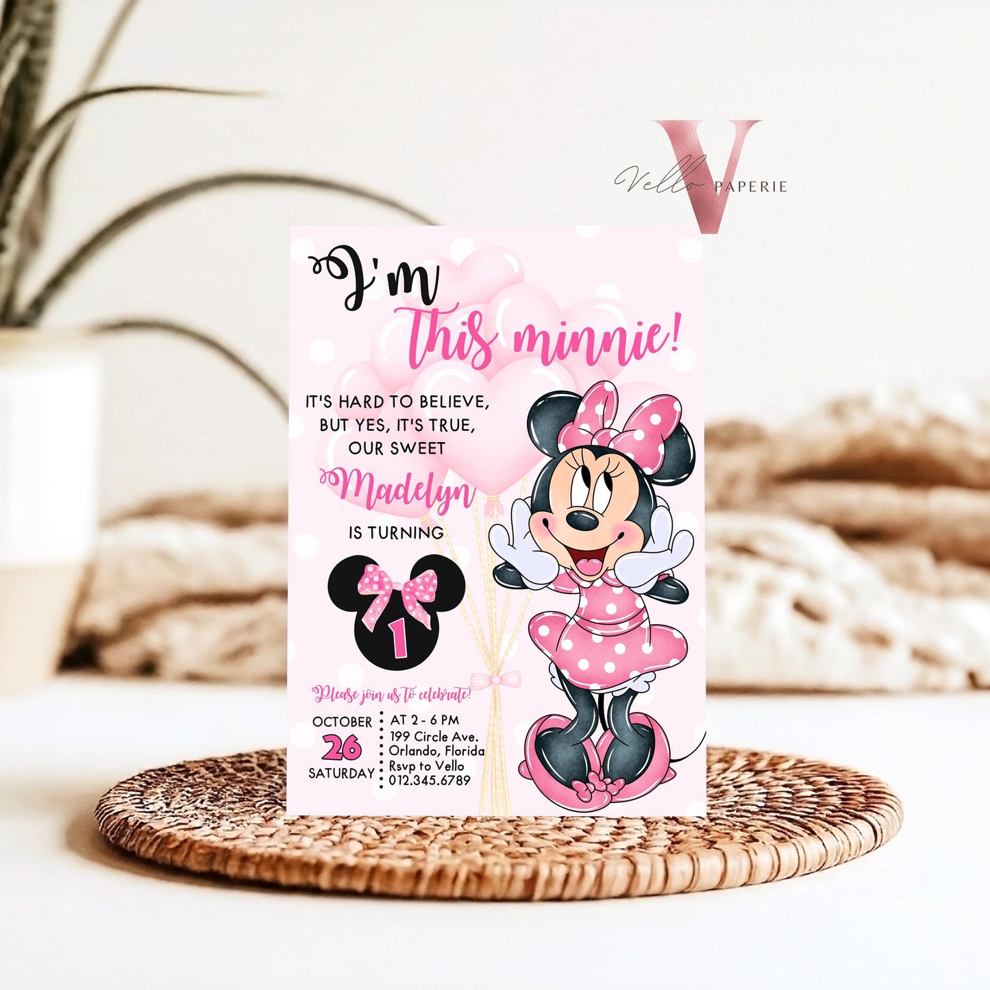 Self Edit Any Age Oh Toodlers Minnie Mouse Birthday Invitation, Light Pink Polka Dot Invite, Girl Birthday Party Instant Template  MMB02