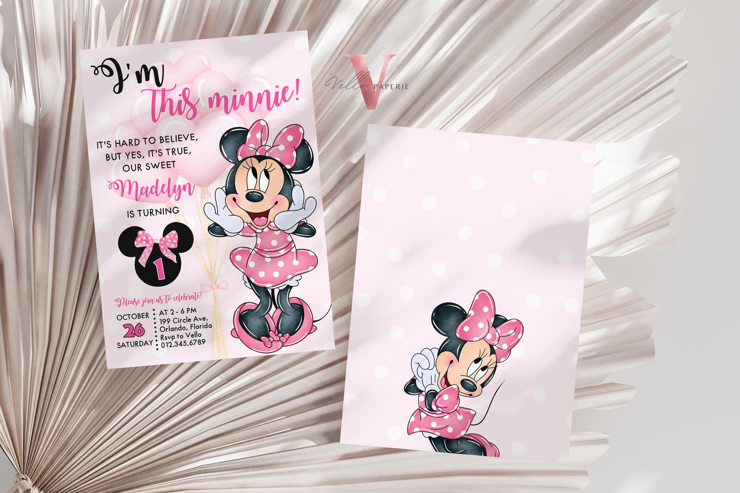 Self Edit Any Age Oh Toodlers Minnie Mouse Birthday Invitation, Light Pink Polka Dot Invite, Girl Birthday Party Instant Template  MMB02