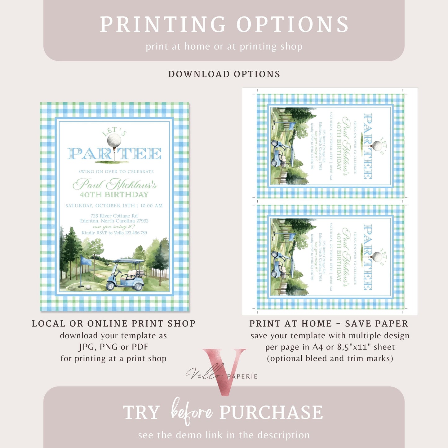 Editable Let's Par-tee Birthday Invitation | Blue and Green Golf  Watercolor Birthday Par-tee Invite | Modern Golf Master Party Hole In One