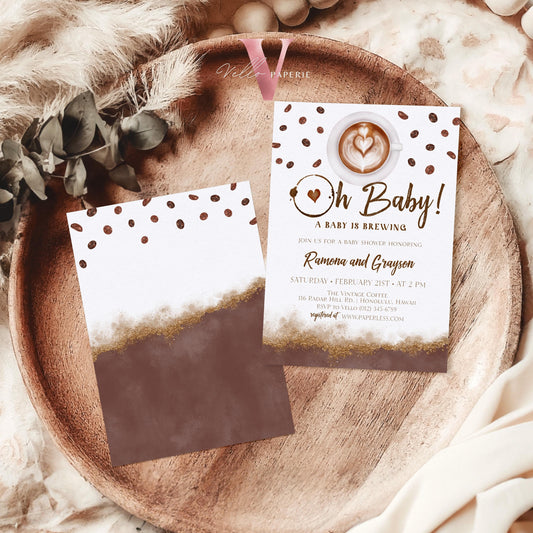 Baby is Brewing Shower Invitation | Editable Coffee Baby Shower Invite | Coffee Lovers Shower Brunch Invitation | Autumn Rustic Baby Brunch