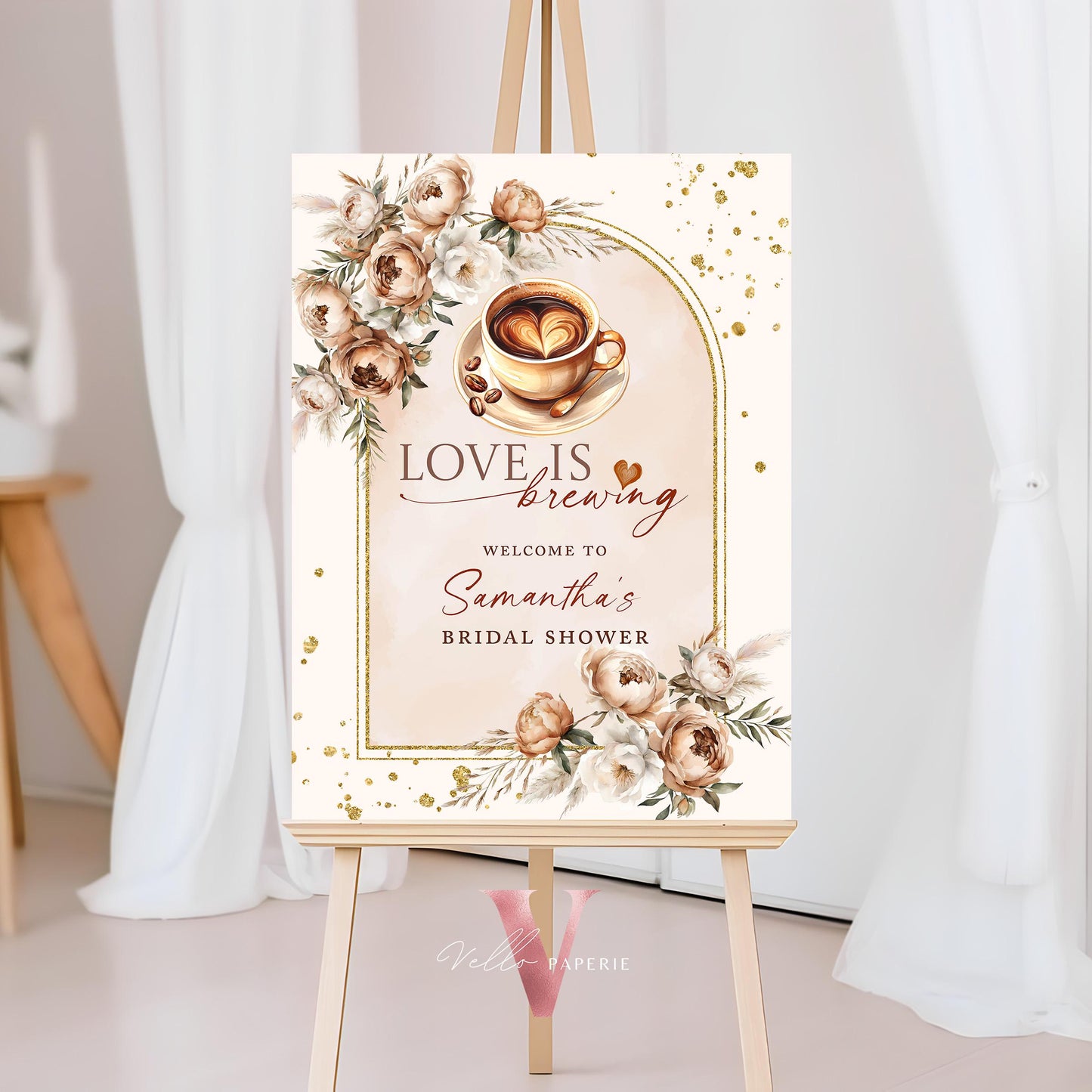 Love is Brewing Bridal Shower Welcome Sign | Coffee Lover Bride Shower Sign | Autumn Brunch Wedding Shower, Rustic Bridal Shower Party Decor