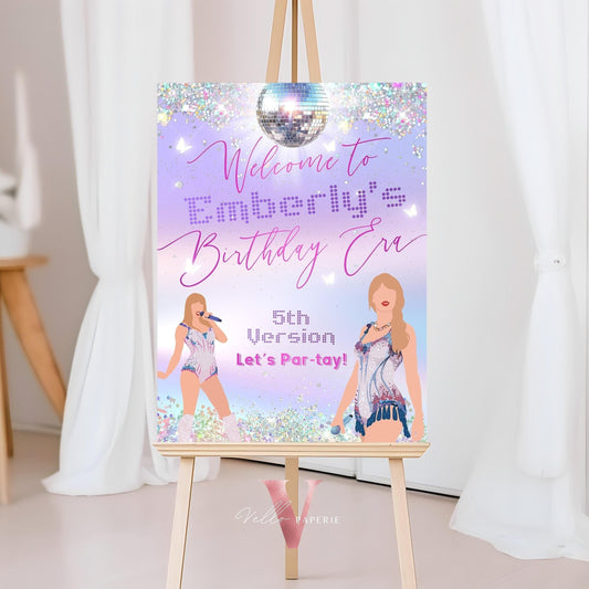 Swifti Par-Tay Birthday Welcome Sign | Purple Silver Sparkle Taylor Eras Music Party Decor Sign |  It's Me Hi, In My Birthday Era Sign TSP01