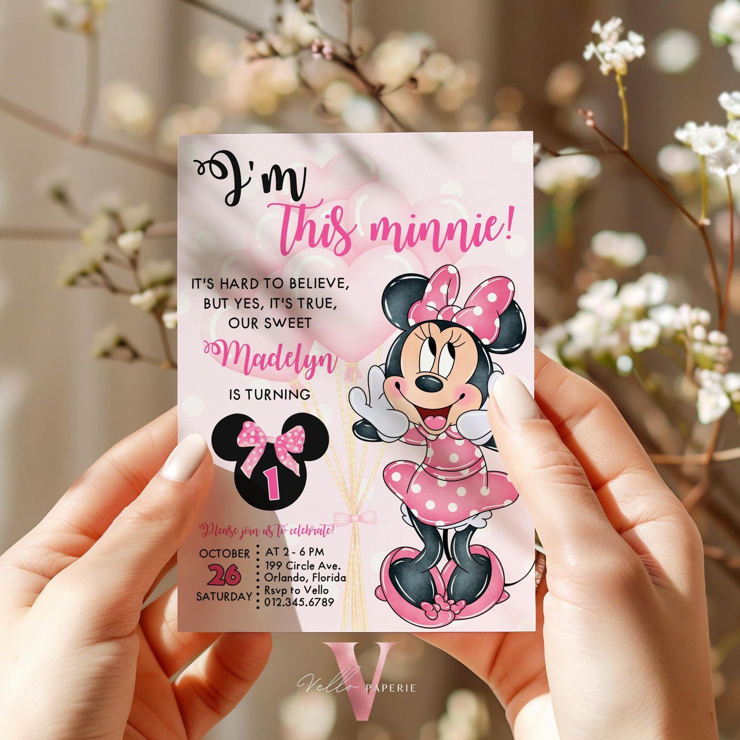 Self Edit Any Age Oh Toodlers Minnie Mouse Birthday Invitation, Light Pink Polka Dot Invite, Girl Birthday Party Instant Template  MMB02