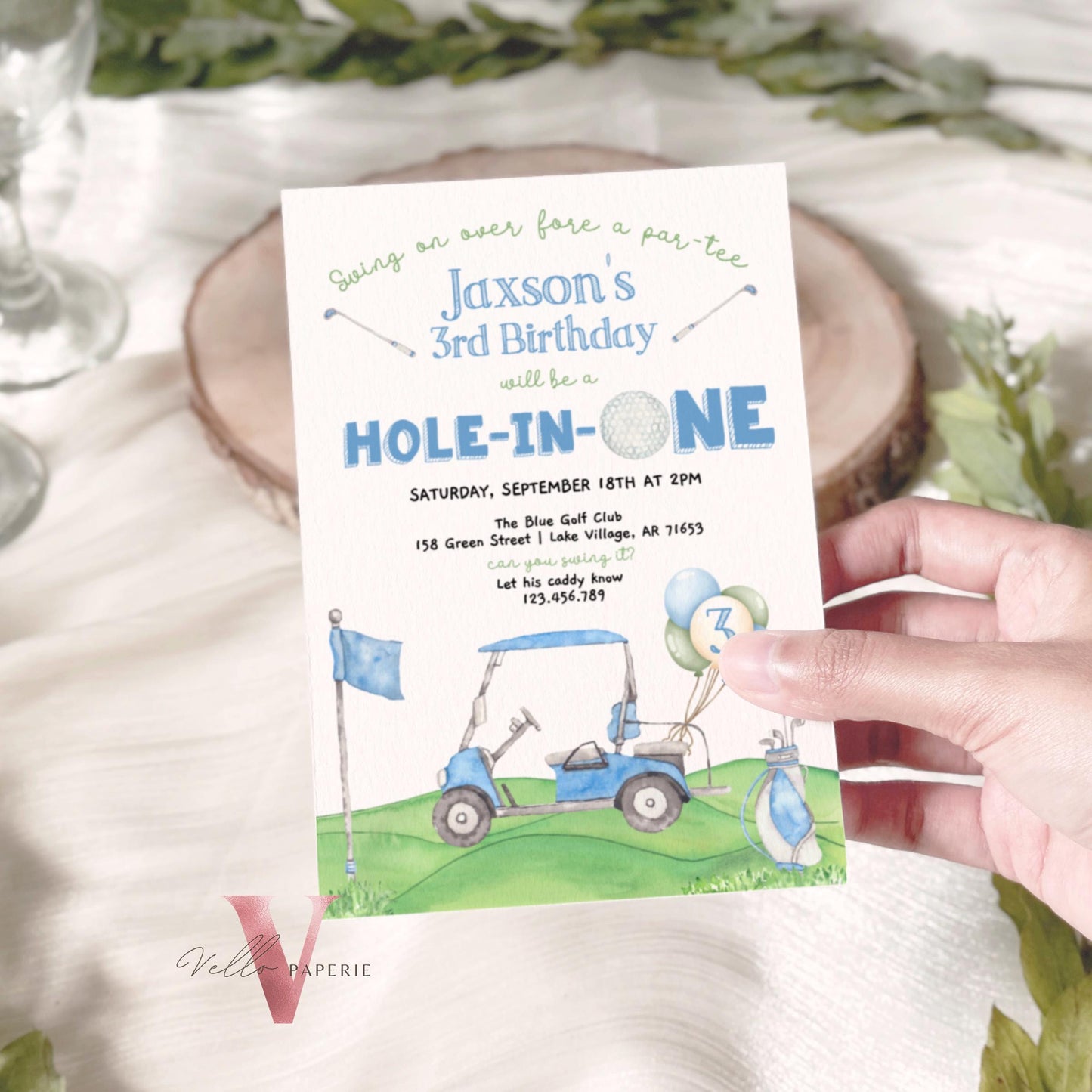 Lets Par-tee Any AGE | Editable Hole In One Birthday Invitation | Golf Any Age Birthday Par-tee Invite | Golfing Masters Party Blue Green