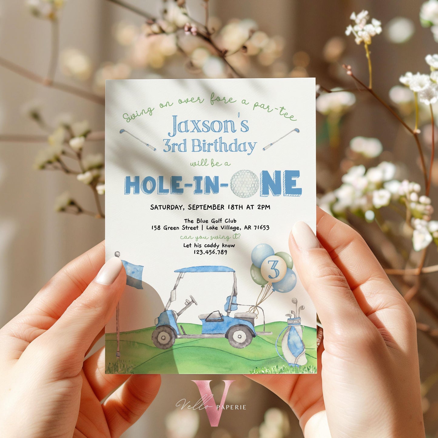 Lets Par-tee Any AGE | Editable Hole In One Birthday Invitation | Golf Any Age Birthday Par-tee Invite | Golfing Masters Party Blue Green