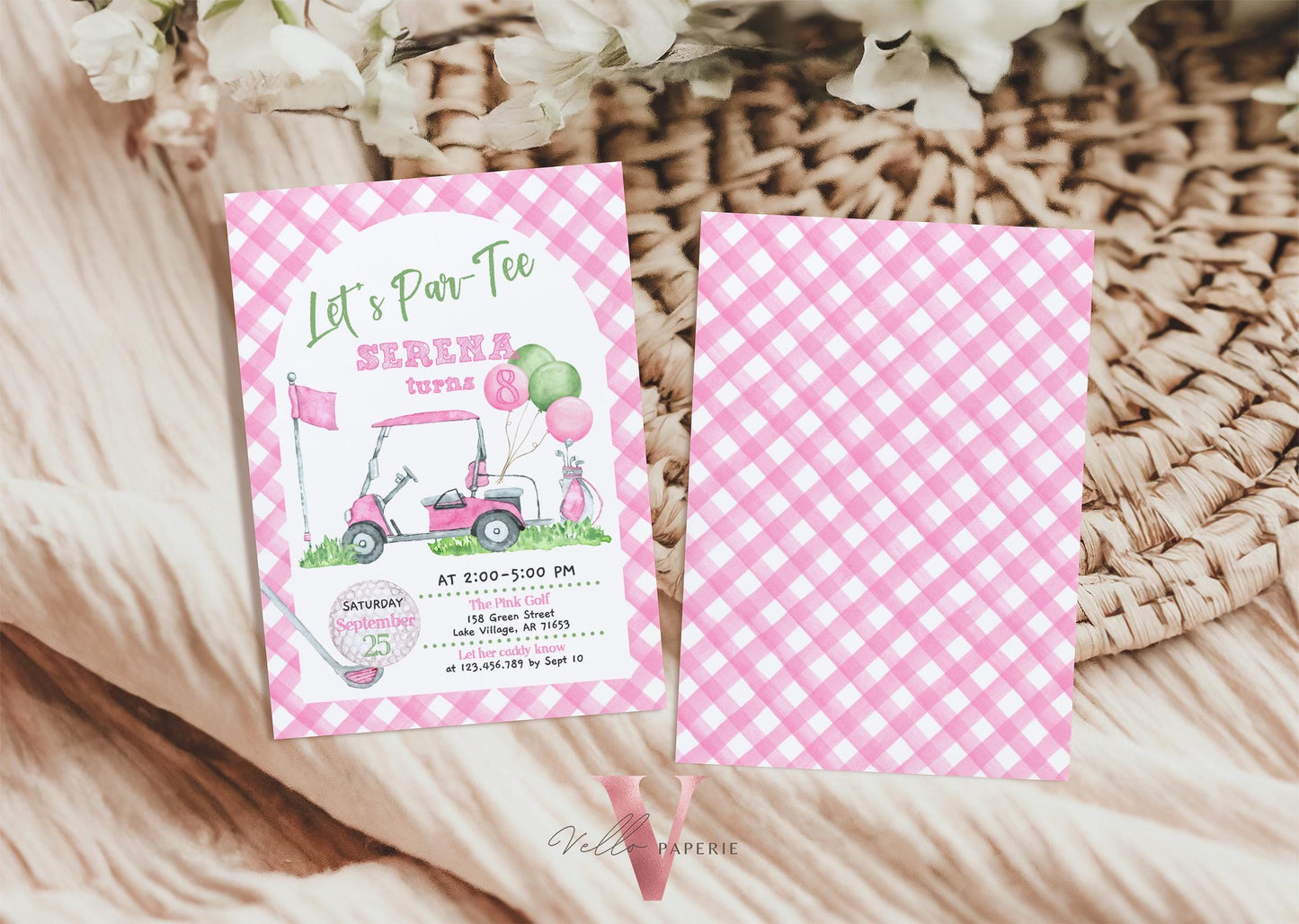 2 OPTION DESIGN Lets Par-tee Any AGE | Editable Hole In One Birthday Invitation | Golf Any Age Birthday Par-tee Invite | Golfing Master Pink