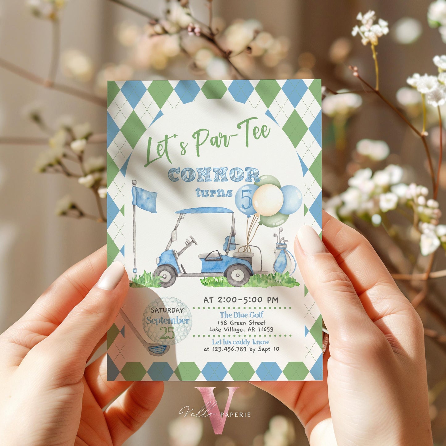 Lets Par-tee Any AGE | Editable Hole In One Birthday Invitation | Golf Any Age Birthday Par-tee Invite | Golfing Masters Party Blue Green