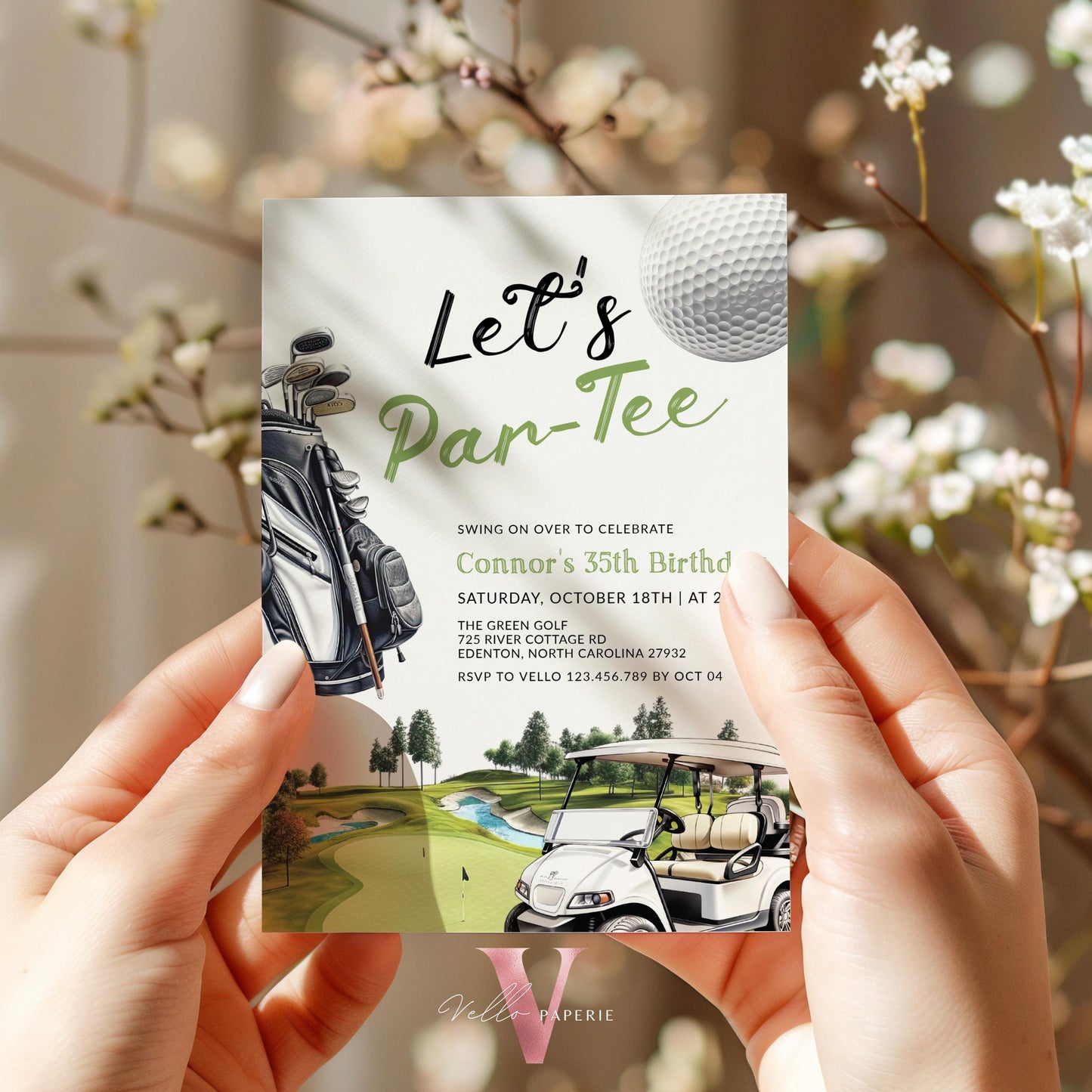 Editable Let's Par-tee Birthday Invitation | 2 OPT DESIGN Golf Any Age Birthday Par-tee Invite | Modern Golf Master Party Green Hole In One