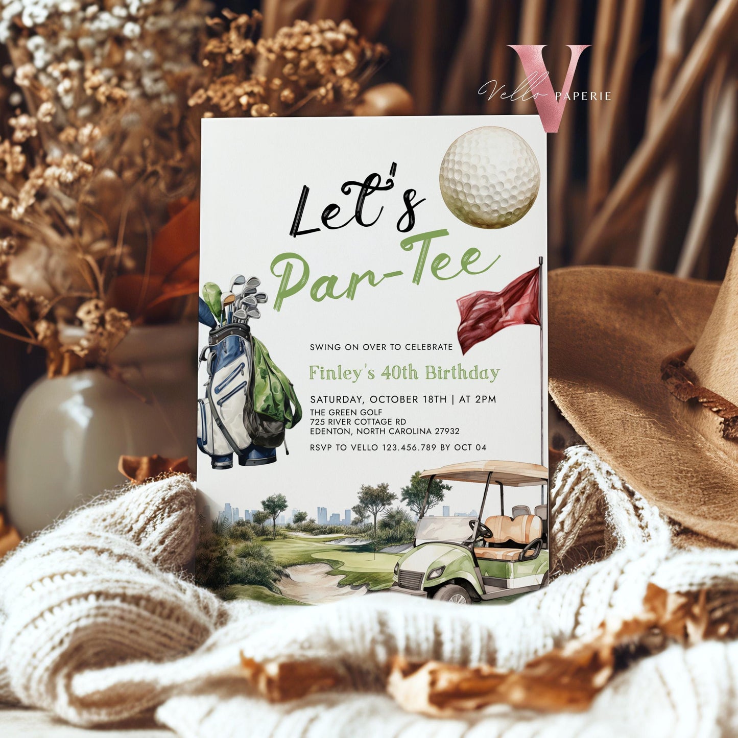 Editable Let's Par-tee Birthday Invitation | 2 OPT DESIGN Golf Any Age Birthday Par-tee Invite | Modern Golf Master Party Green Hole In One