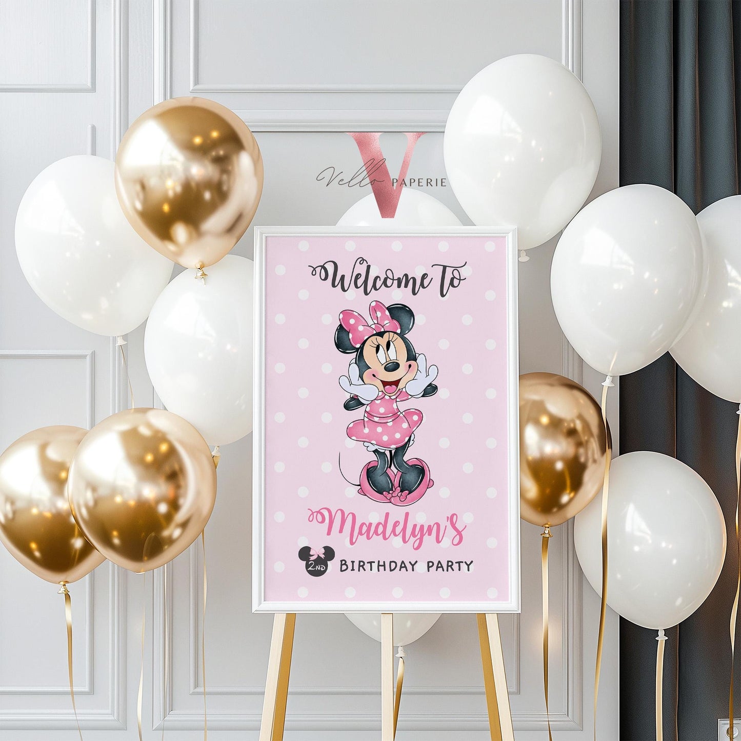 Editable Any Age Minnie Mouse Birthday Welcome Sign | Light Pink Polkadot Minnie Party Decor Sign | Kid Minnie Pink Birthday Sign  MMB01