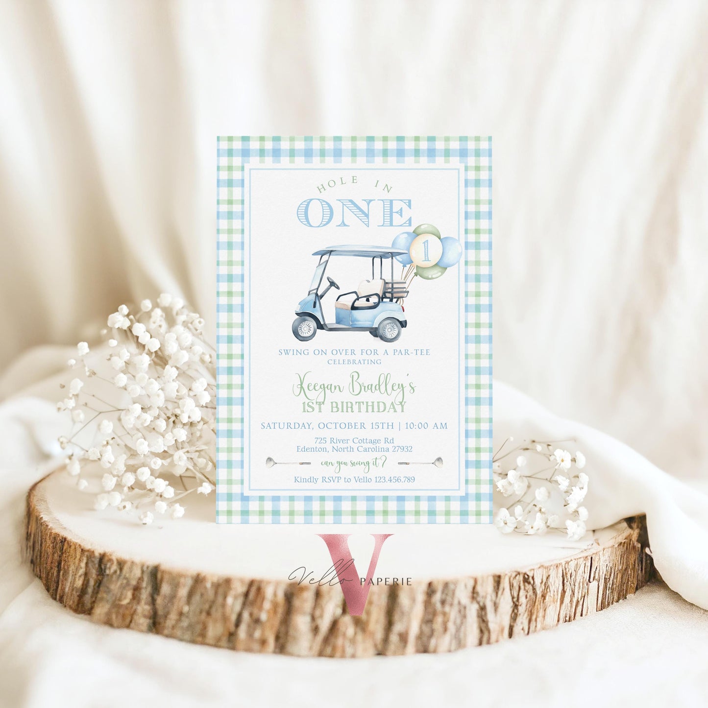 Editable Hole In One Birthday Invitation | Lets Par-tee Golf Any Age Birthday Par-tee Invite | Golfing Masters Party Pastel Blue  BGB01