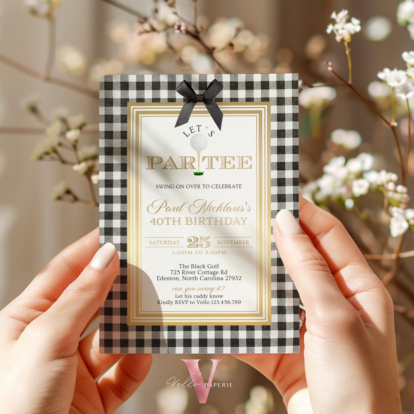 Editable  Let's Par-tee Birthday Invitation | Black White and Gold Golf  Birthday Par-tee Invite | Modern Golf Master Party Hole In One