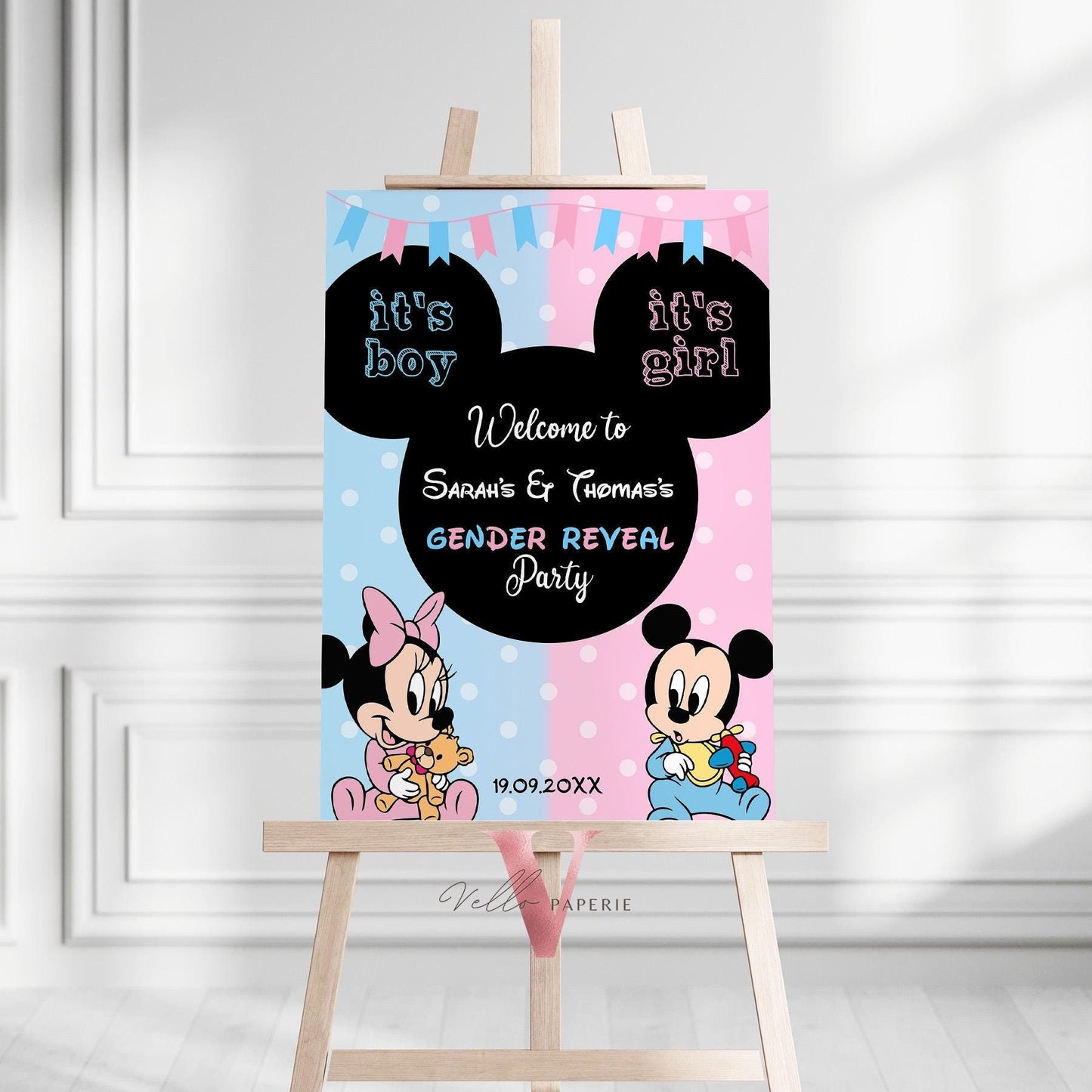 Minnie Mickey Mouse Baby Shower Welcome Sign | Editable Printable Blue Pink Baby Shower Party Decor | Boy or Girl Gender Reveal Sign MBS02