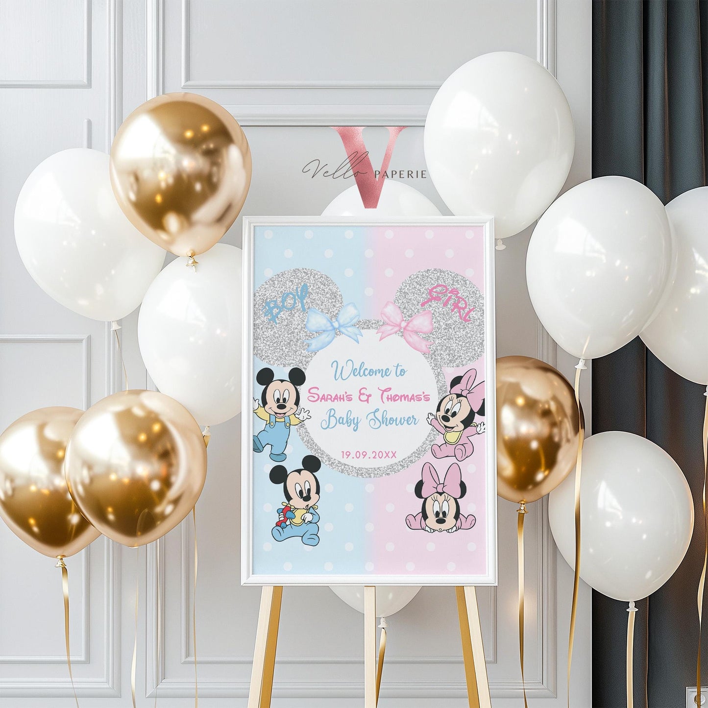 Minnie Mickey Mouse Baby Shower Welcome Sign | Editable Printable Blue Pink Baby Shower Party Decor | Boy or Girl Gender Reveal Sign MBS01