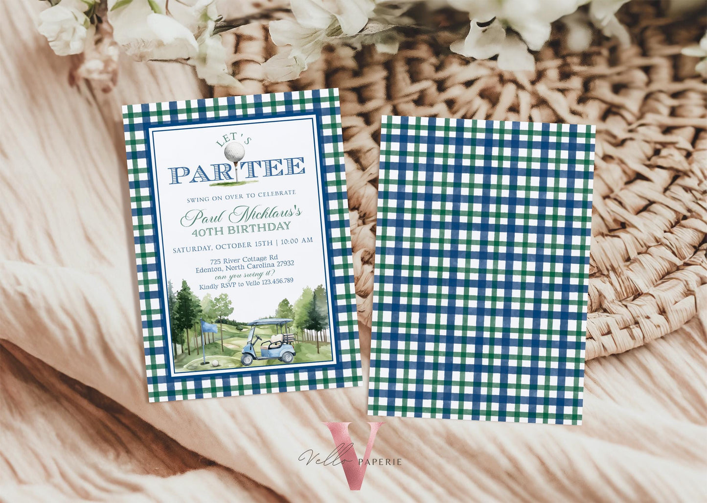 Editable Let's Par-tee Birthday Invitation | Blue and Green Golf   Watercolor Birthday Par-tee Invite | Modern Golf Master Party Hole In One