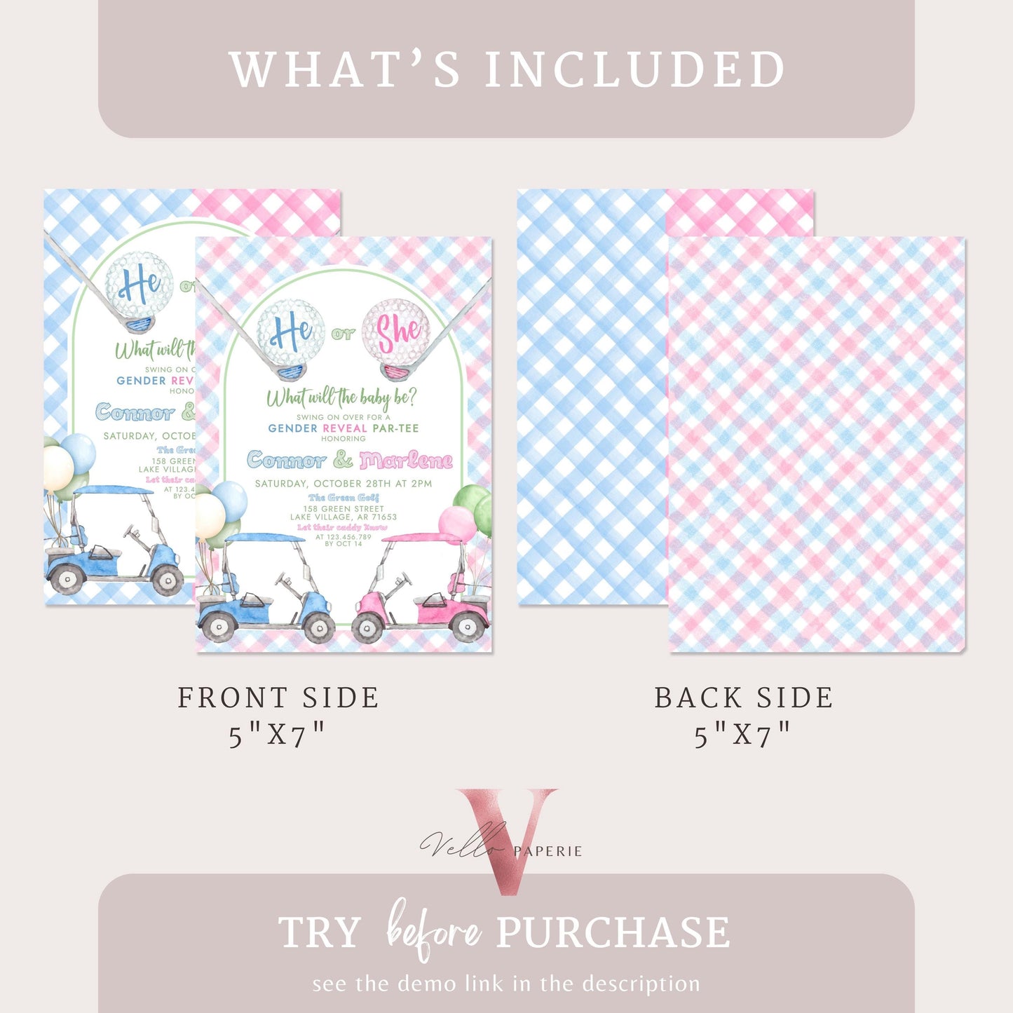 Blue Pink Gold Baby Shower Invitation | Editable Blue and Pink Golf Themed Par-tee For Baby | Boy or Girl Gender Reveal Golf Party Invite