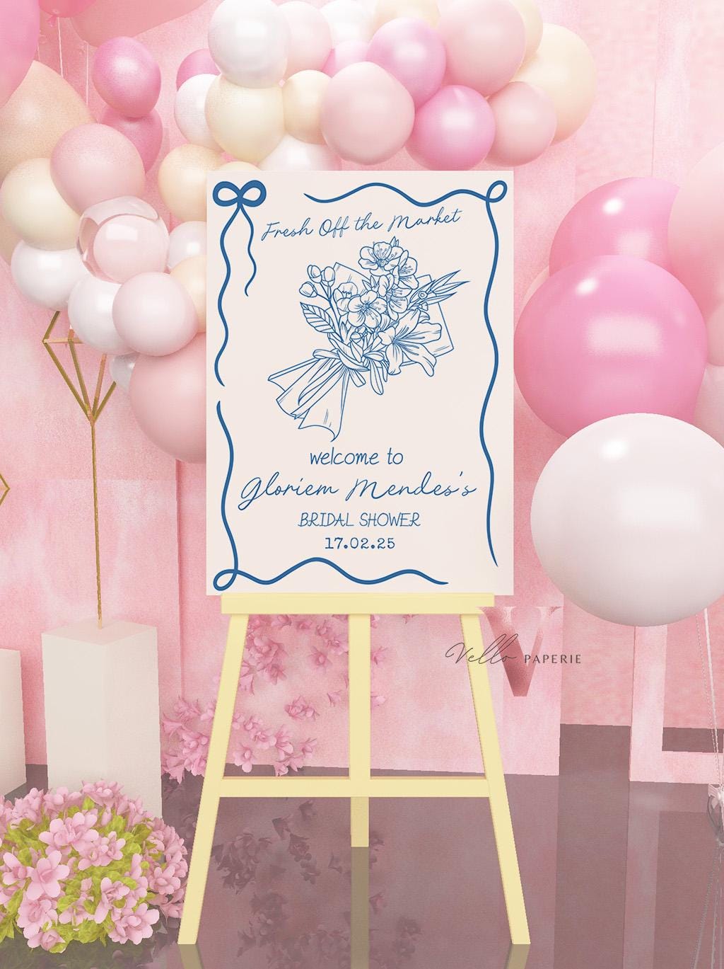 Handdrawn Fresh Off the Market Bridal Shower Welcome Sign | Minimalist She's off the Market Party Decor Sign| Flower Bouquet Bride Sign