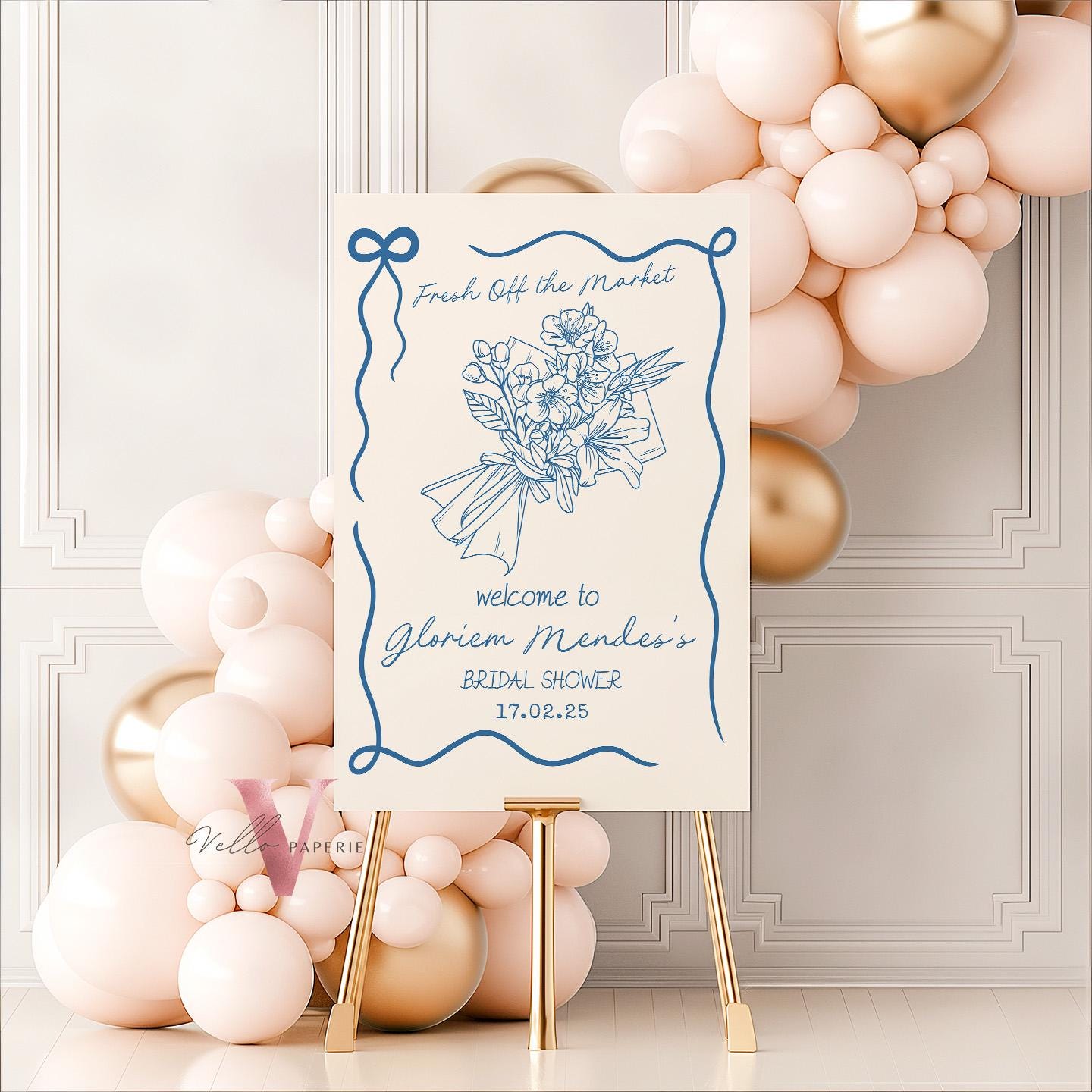 Handdrawn Fresh Off the Market Bridal Shower Welcome Sign | Minimalist She's off the Market Party Decor Sign| Flower Bouquet Bride Sign