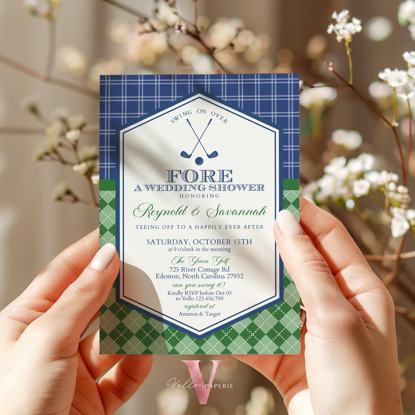 Blue Green GOLF Bridal Shower Par-tee Invitation | Neutral Golf Themed Partee FORE the Bride and Groom | Golf Couple Invite | Wedding Shower