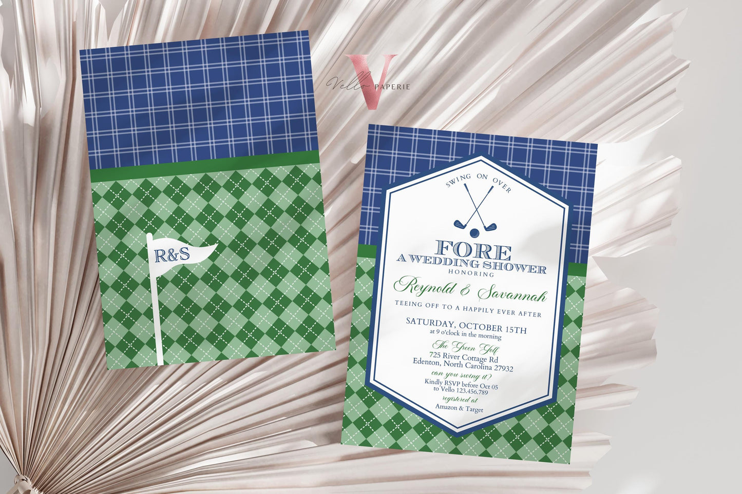 Blue Green GOLF Bridal Shower Par-tee Invitation | Neutral Golf Themed Partee FORE the Bride and Groom | Golf Couple Invite | Wedding Shower