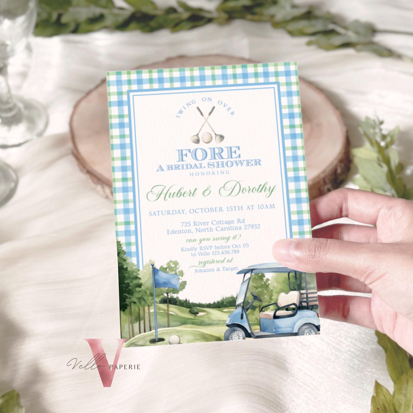 Soft Blue Green GOLF Bridal Shower Par-tee Invitation | Golf Themed Party FORE the Bride and Groom | Golf Couple Invite | Wedding Shower