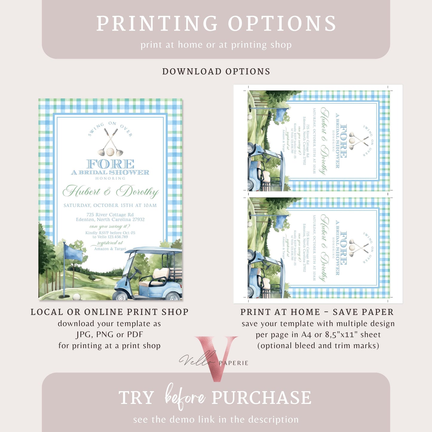 Soft Blue Green GOLF Bridal Shower Par-tee Invitation | Golf Themed Party FORE the Bride and Groom | Golf Couple Invite | Wedding Shower