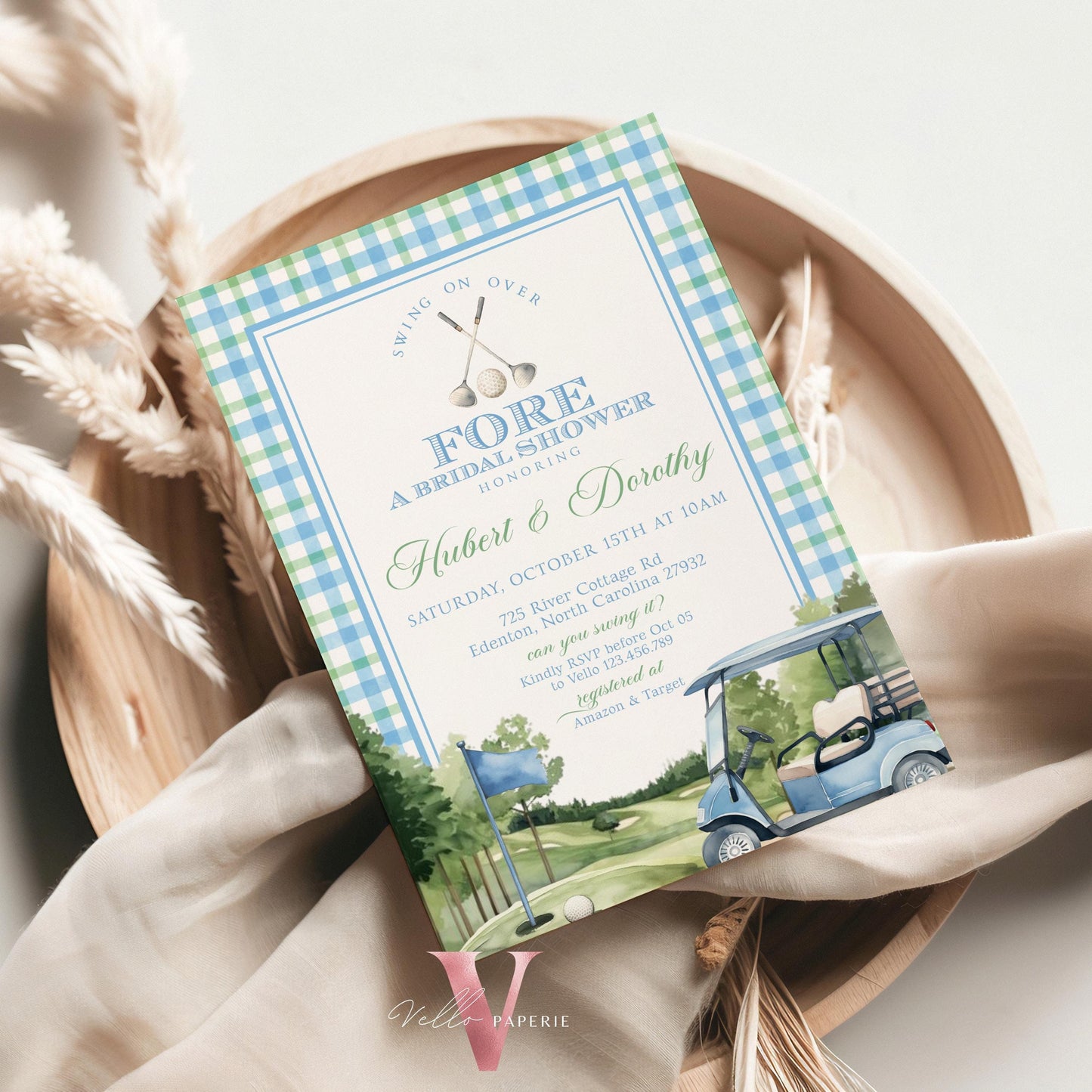 Soft Blue Green GOLF Bridal Shower Par-tee Invitation | Golf Themed Party FORE the Bride and Groom | Golf Couple Invite | Wedding Shower