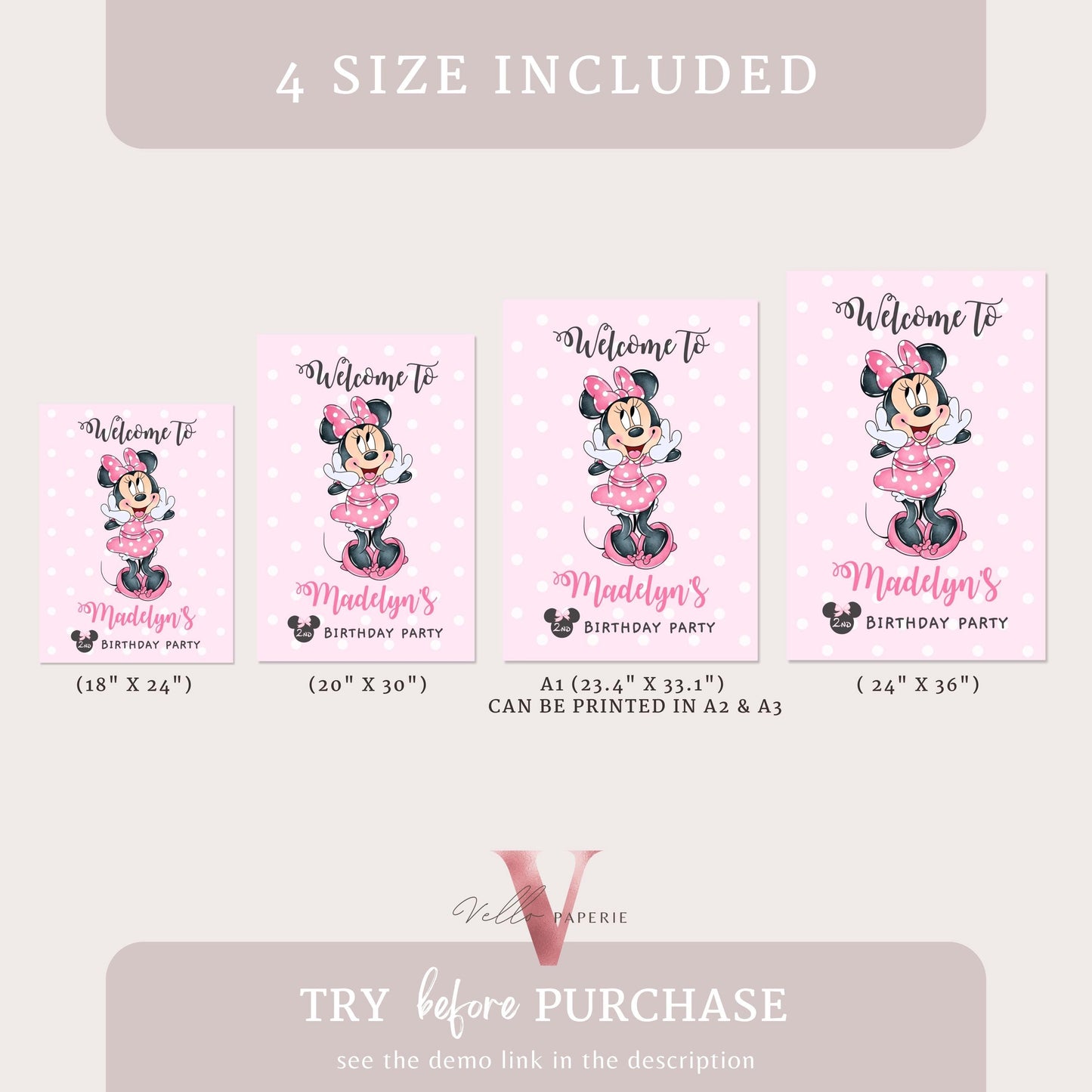 Minnie Mouse Birthday BUNDLE | Minnie Party Invitation, Welcome Sign, Party Favors, Chip Bag, Bottle Label, Caprisun, Rice Krispie Tag MMB01