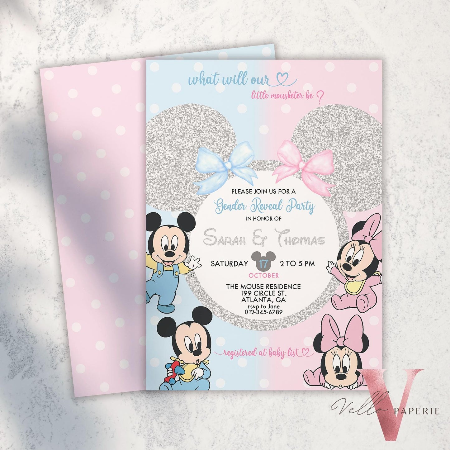 Minnie Mickey BABY Shower BUNDLE | Gender Reveal Mouse Party Invite, Sign, Chips Bag Water Bottle Label Caprisun Rice Krispie TQ Tag  MBS01