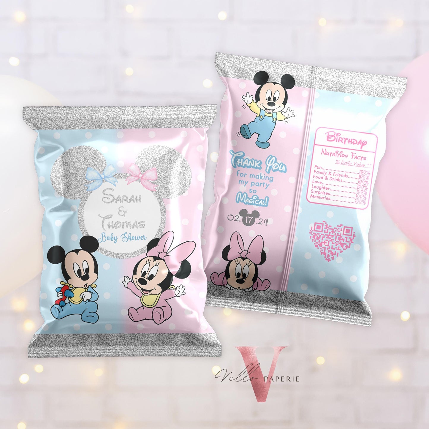 Minnie Mickey BABY Shower BUNDLE | Gender Reveal Mouse Party Invite, Sign, Chips Bag Water Bottle Label Caprisun Rice Krispie TQ Tag  MBS01