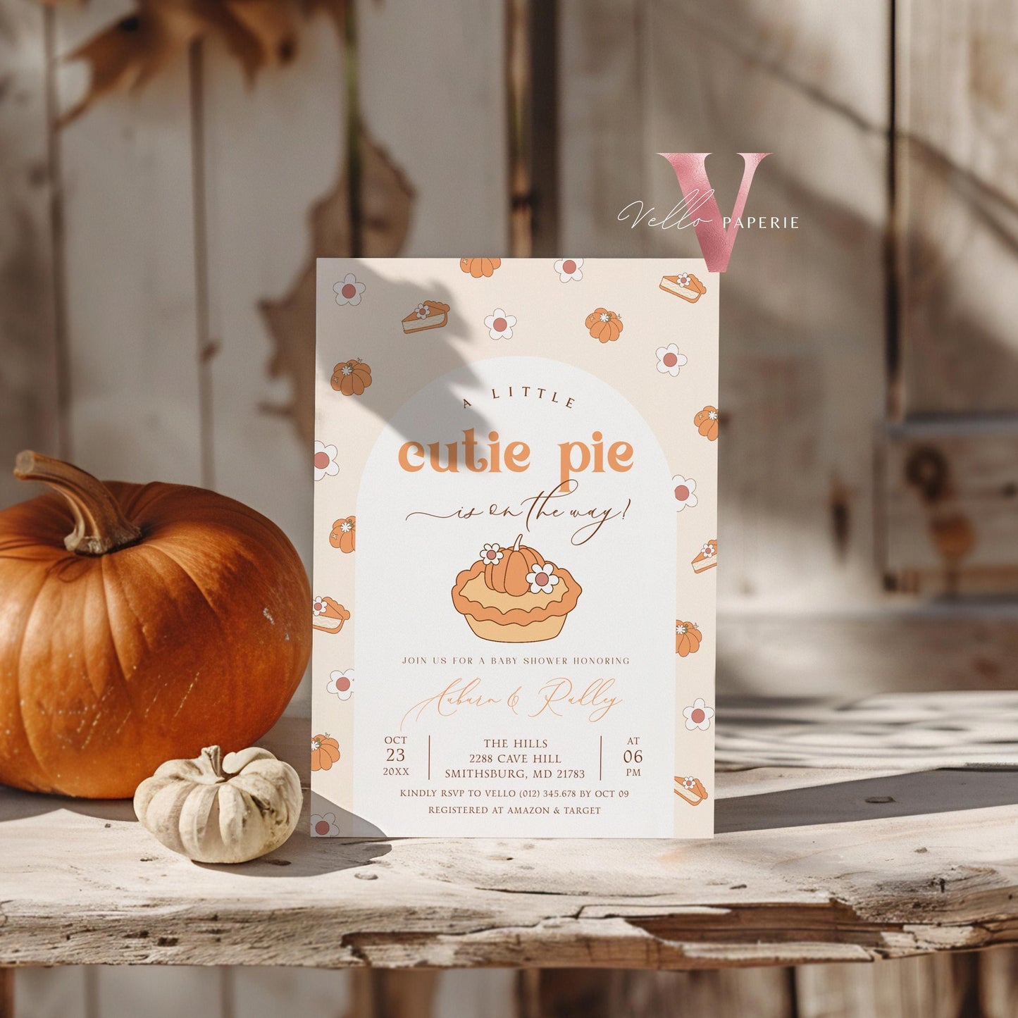 Cutie Pie on the way Baby Shower Invitation | FALL Cutie Pie Baby Shower Invite | Autumn Baby Shower | Gender Neutral Sweet Pie Baby Shower