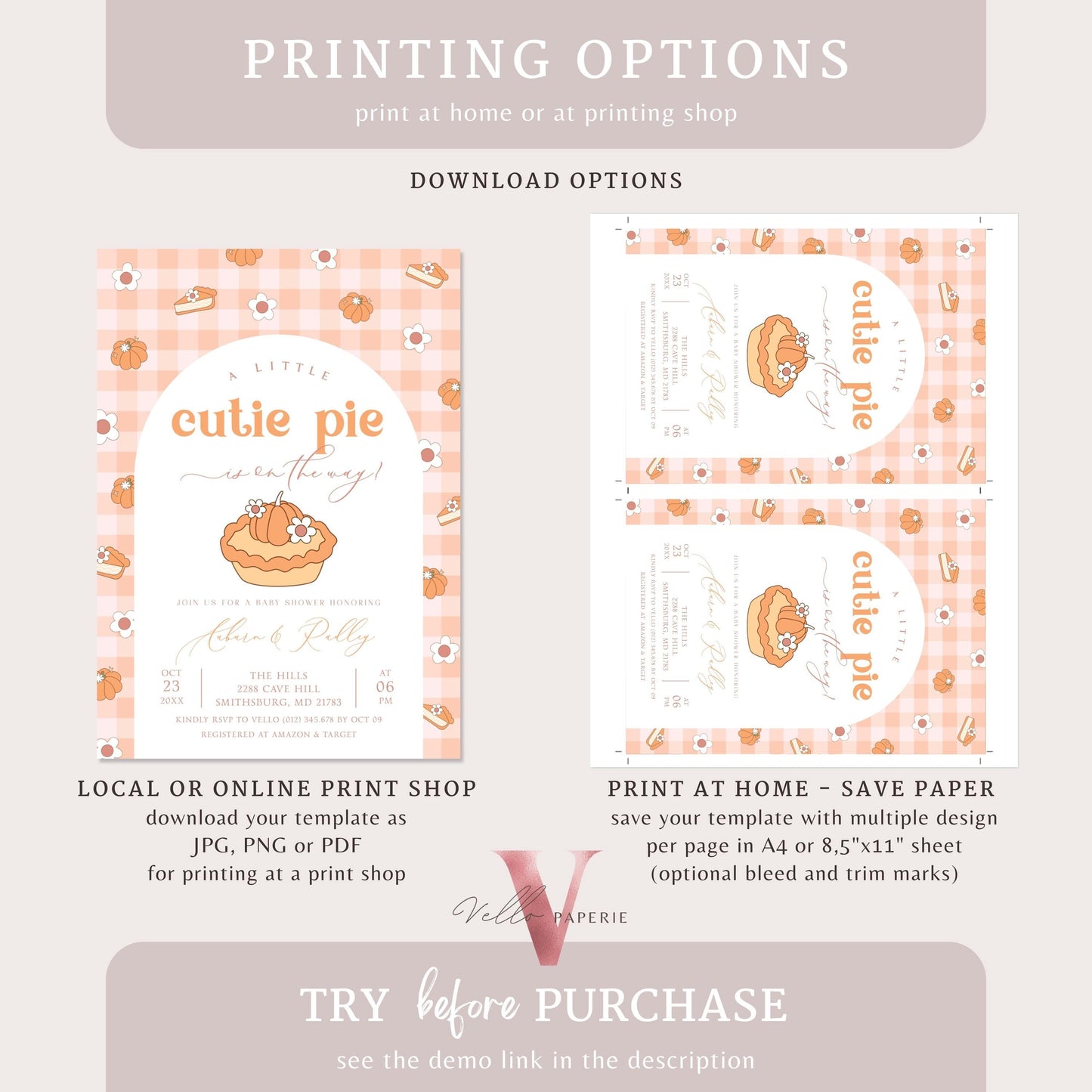 Cutie Pie on the way Baby Shower Invitation | FALL Cutie Pie Baby Shower Invite | Autumn Baby Shower | Gender Neutral Sweet Pie Baby Shower