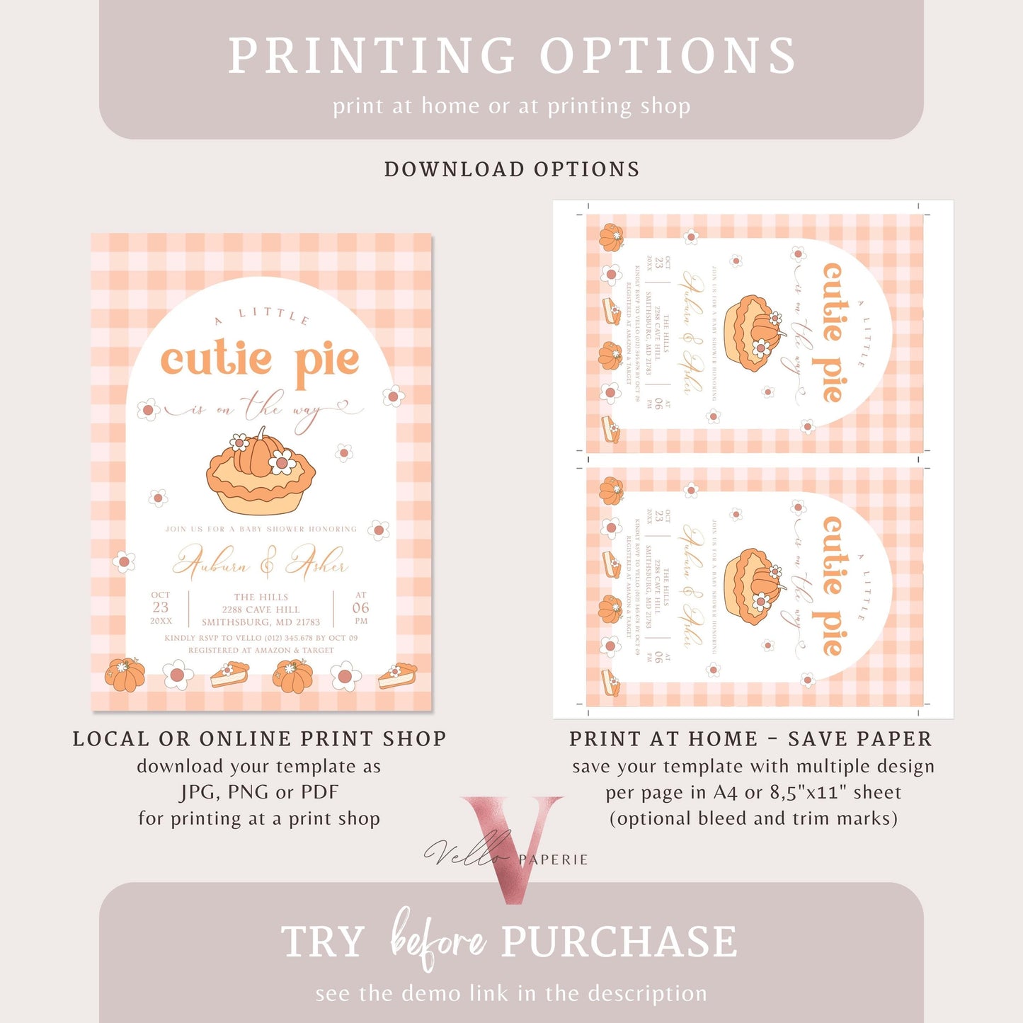 Cutie Pie on the way Baby Shower Invitation | FALL Cutie Pie Baby Shower Invite | Autumn Baby Shower | Gender Neutral Sweet Pie Baby Shower