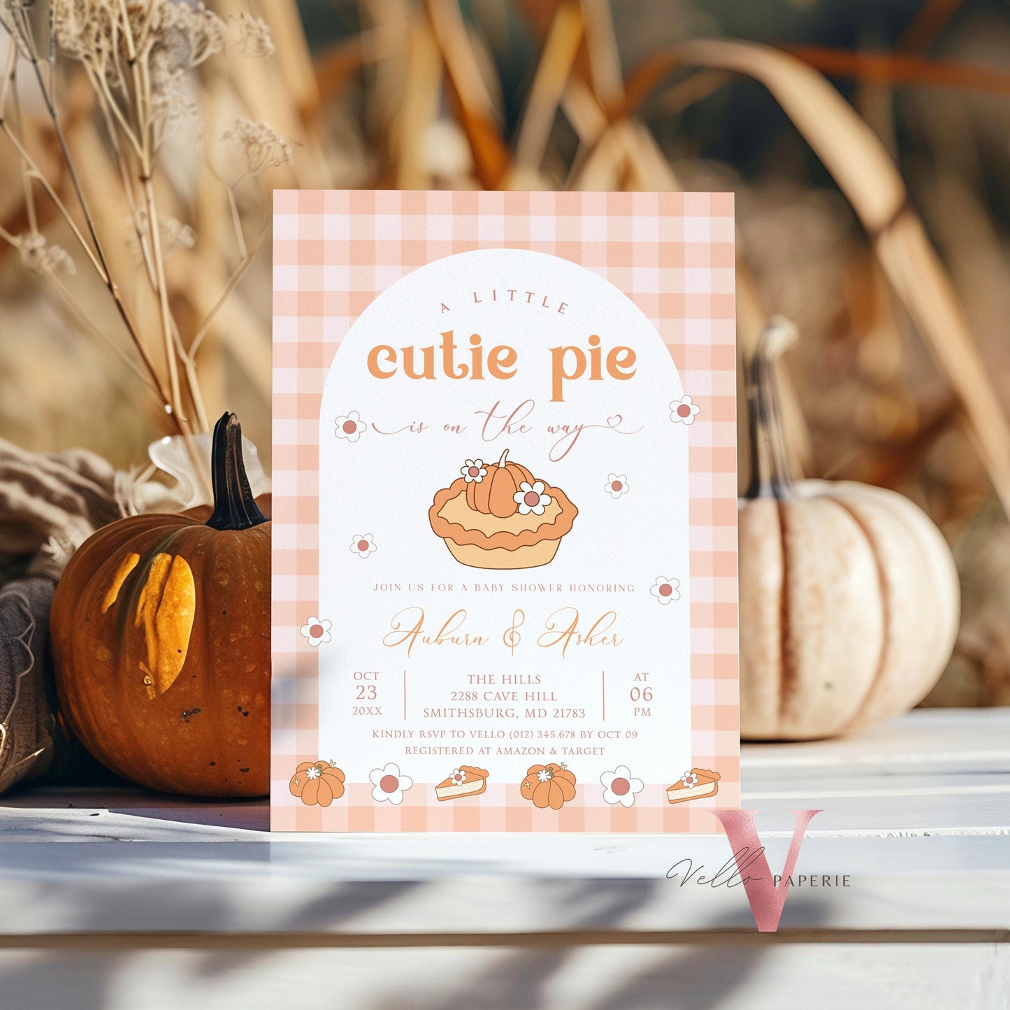 Cutie Pie on the way Baby Shower Invitation | FALL Cutie Pie Baby Shower Invite | Autumn Baby Shower | Gender Neutral Sweet Pie Baby Shower