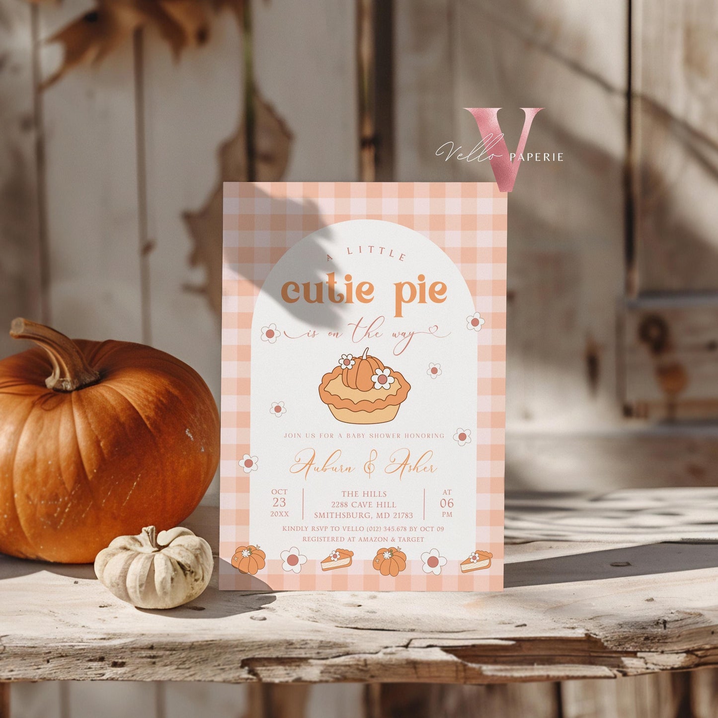 Cutie Pie on the way Baby Shower Invitation | FALL Cutie Pie Baby Shower Invite | Autumn Baby Shower | Gender Neutral Sweet Pie Baby Shower