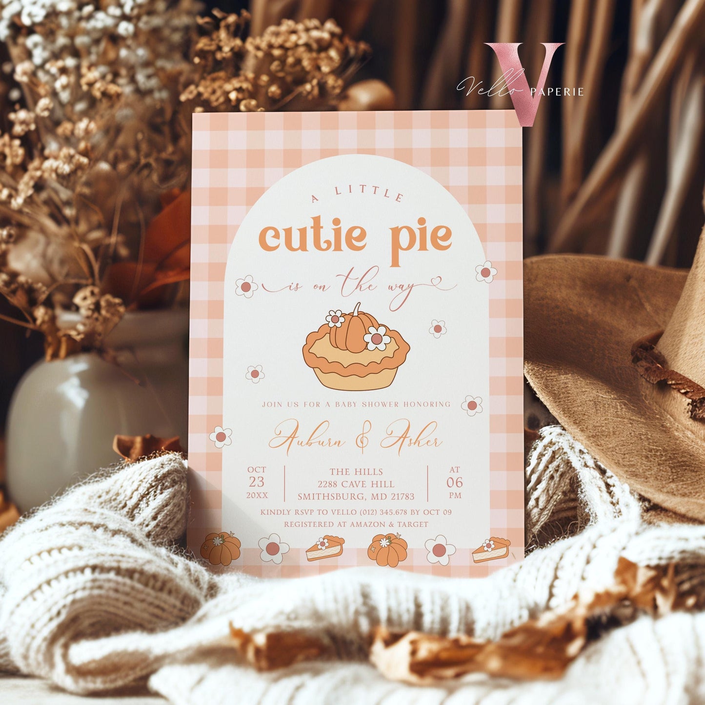 Cutie Pie on the way Baby Shower Invitation | FALL Cutie Pie Baby Shower Invite | Autumn Baby Shower | Gender Neutral Sweet Pie Baby Shower