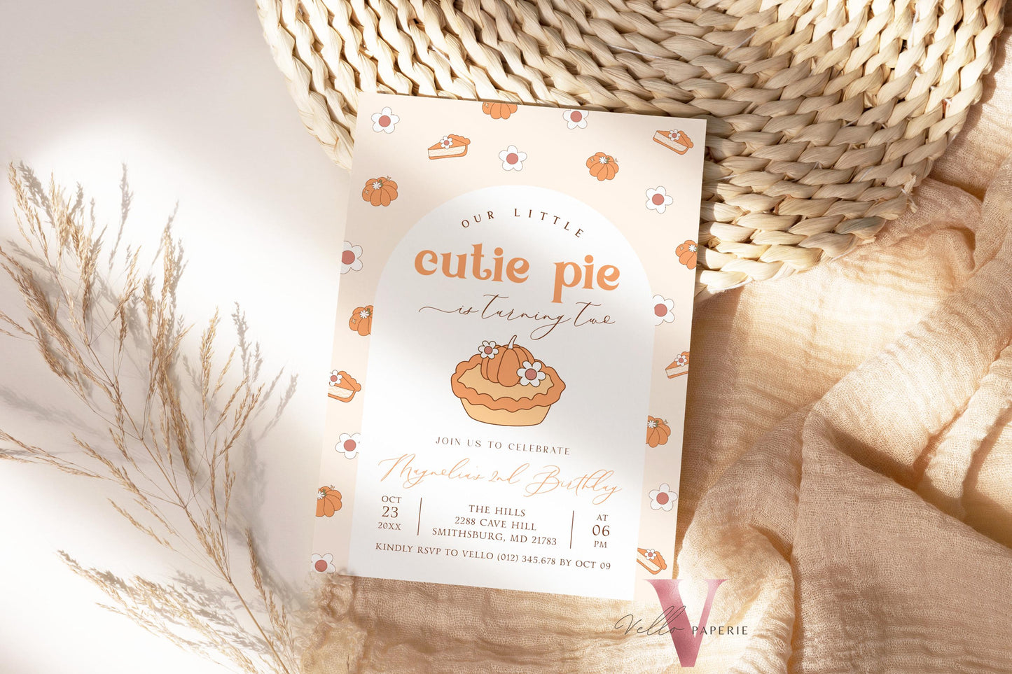 Cutie Pie ANY AGE Birthday Invitation | FALL Sweetie Pie Birthday Party Invite | Autumn Birthday | Gender Neutral Sweet Pie Themed Birthday