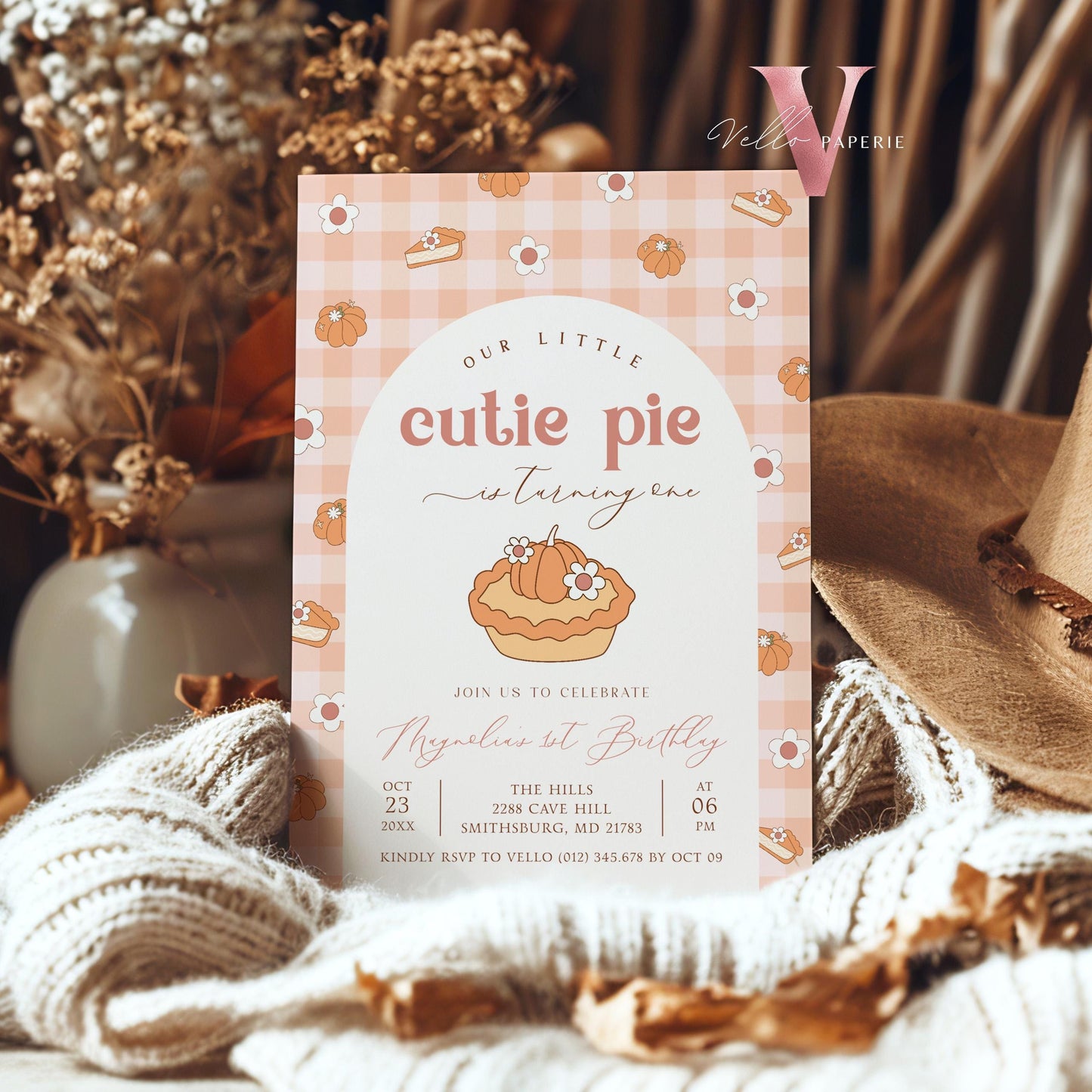 Cutie Pie ANY AGE Birthday Invitation | FALL Sweetie Pie Birthday Party Invite | Autumn Birthday | Gender Neutral Sweet Pie Themed Birthday