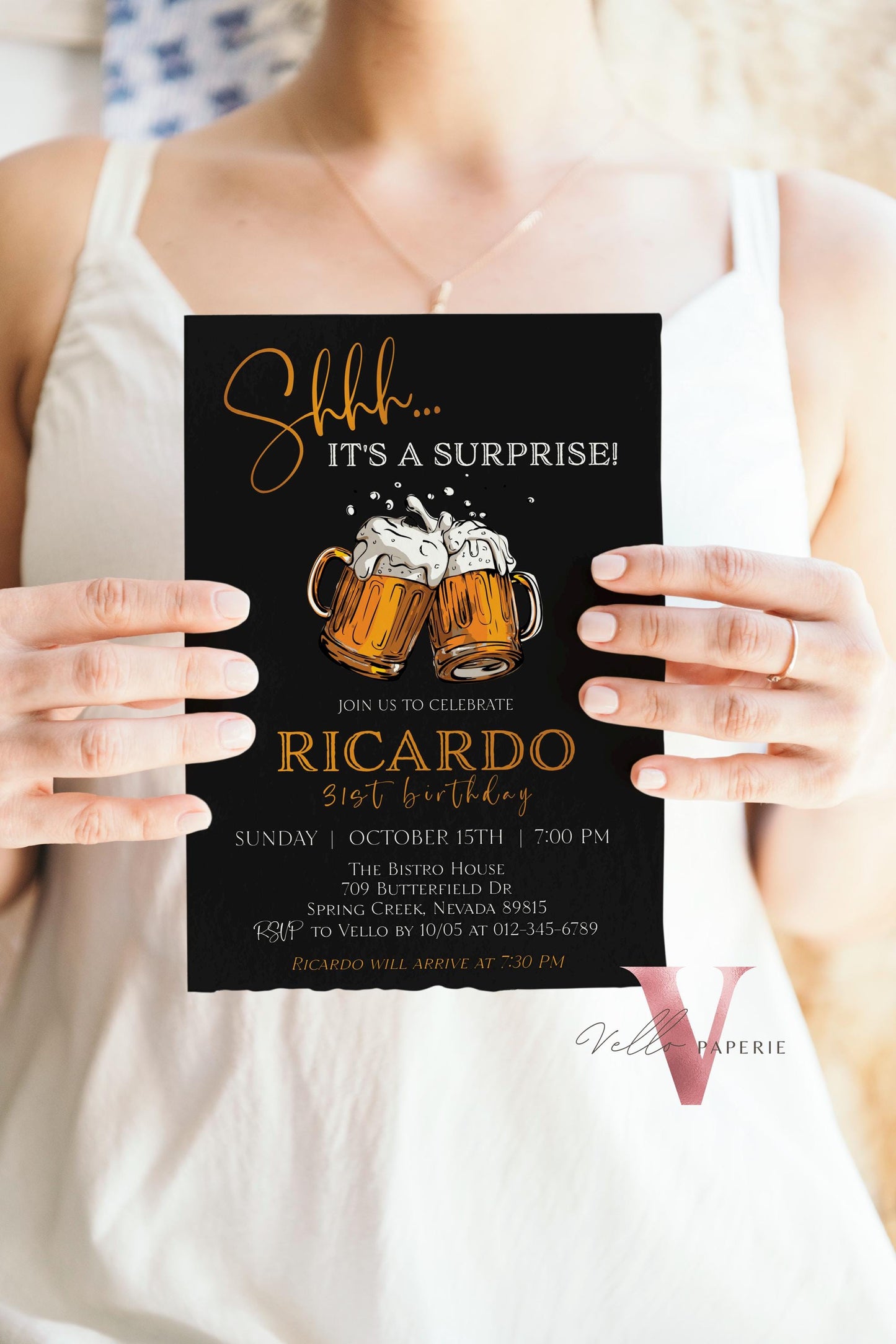 Beer Surprise Birthday Party Invitation | 30th 40th 50th Adult Birthday Invite | Self Editable Gold Black Adult Printable Instant Template