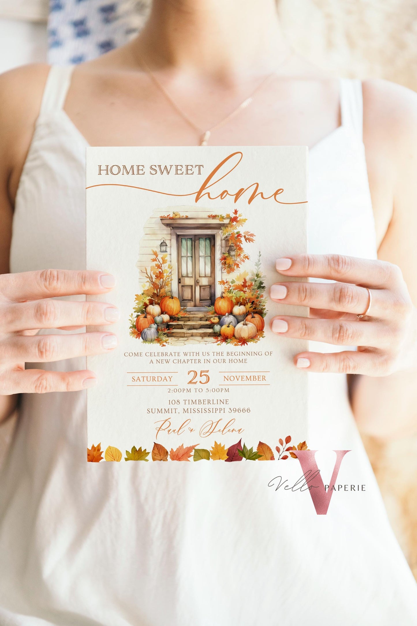 Autumn Floral House Warming Invitation | FALL Boho Pumpkin Home Sweet Home Party Invite | Modern Rustic New House Celebration Fall Flower