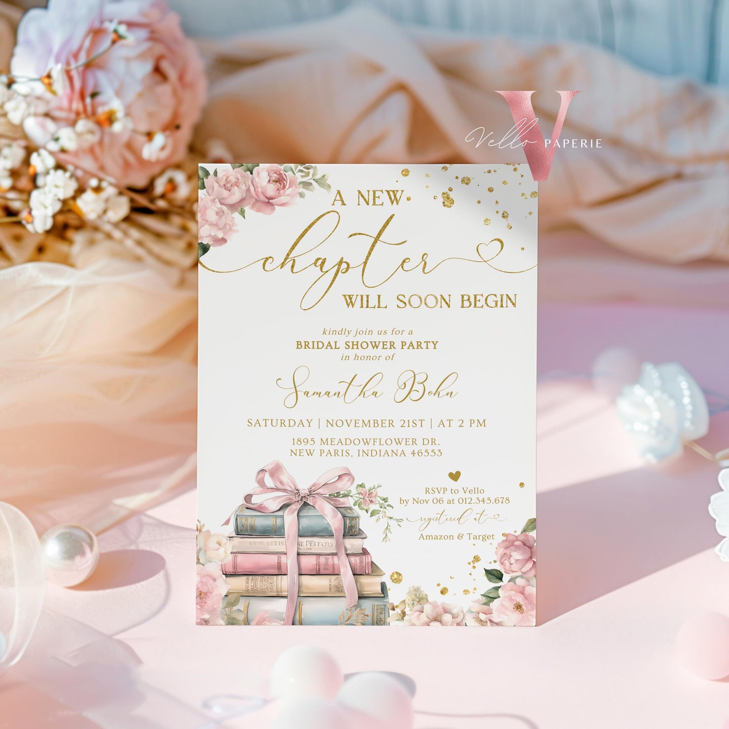 Neutral Gold Storybook Bridal Shower Invitation | New Chapter is About to Begin Book Bridal Shower Invite | Book Lover Baby Shower Editable